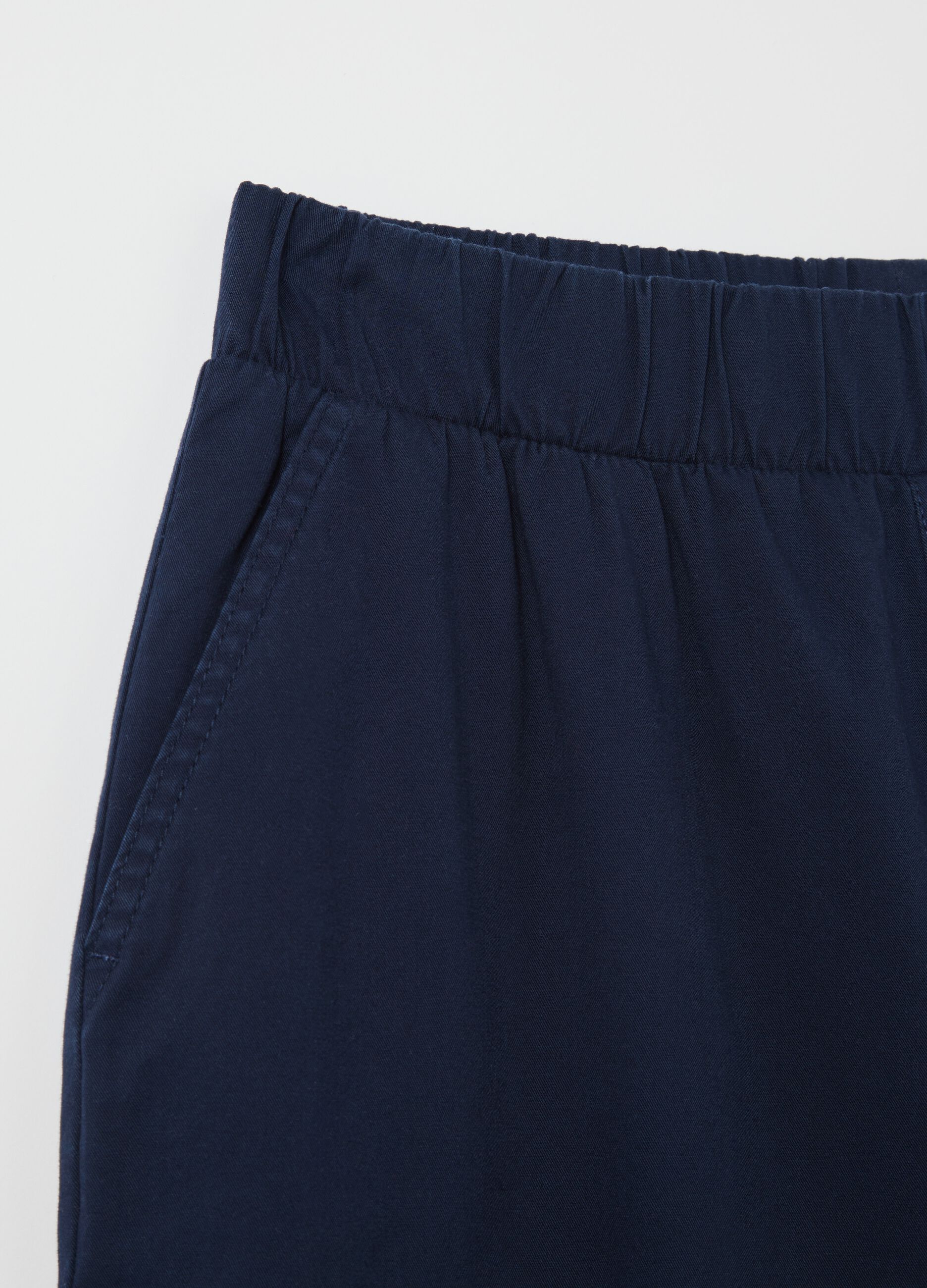 Pantalone a gamba larga in cotone stretch blu navy