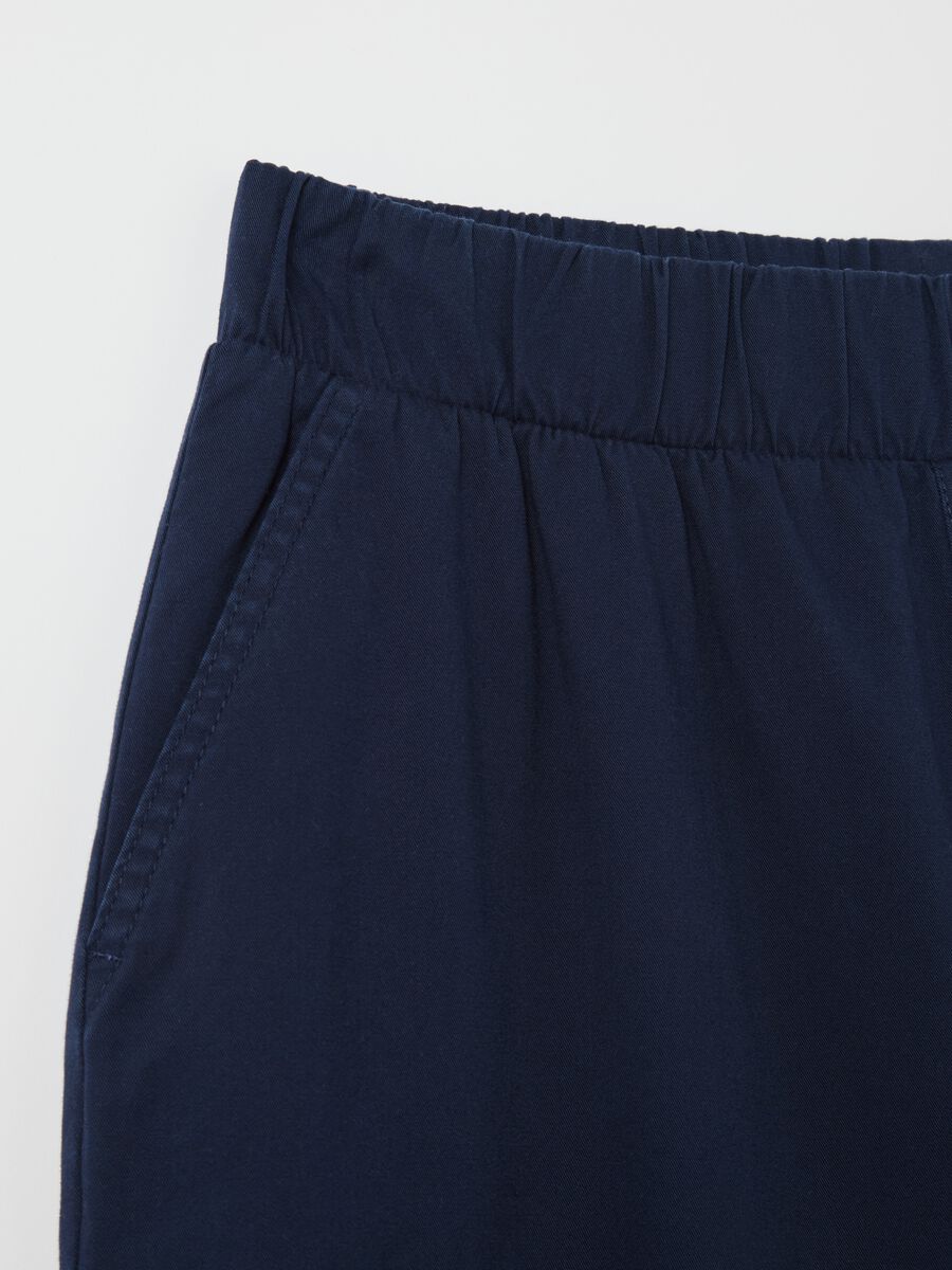 Navy blue wide-leg trousers in stretch cotton_5