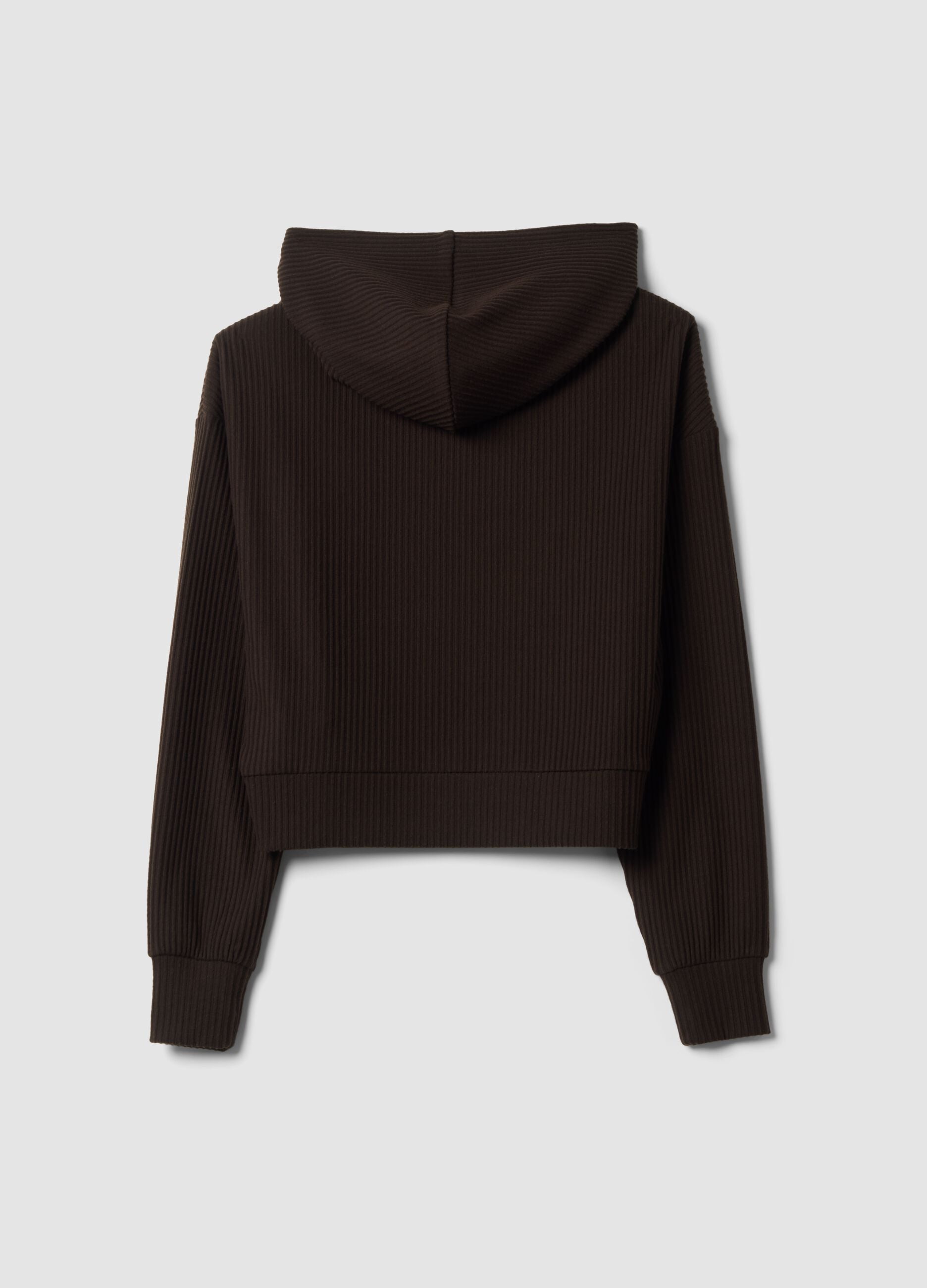 Brown ribbed stretch viscose hoodie, regular fit