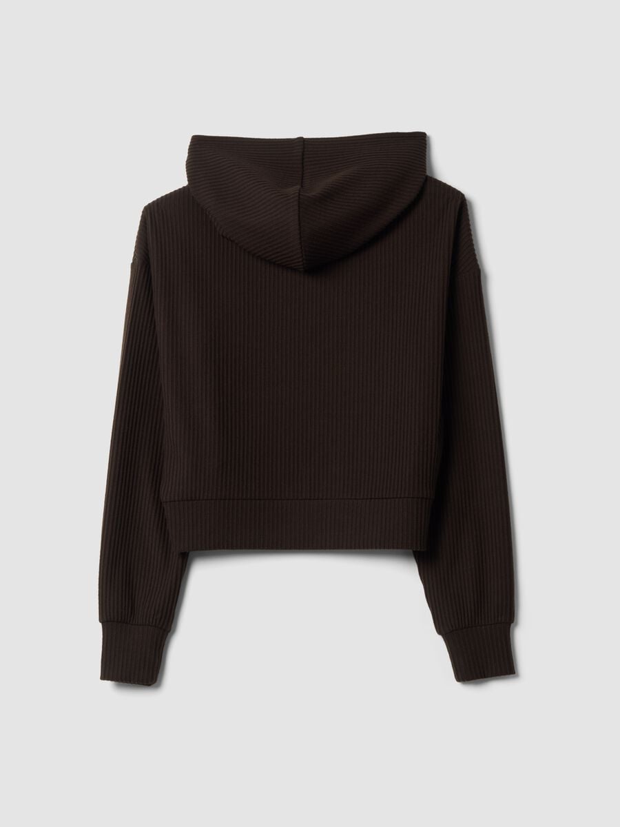 Brown ribbed stretch viscose hoodie, regular fit_2
