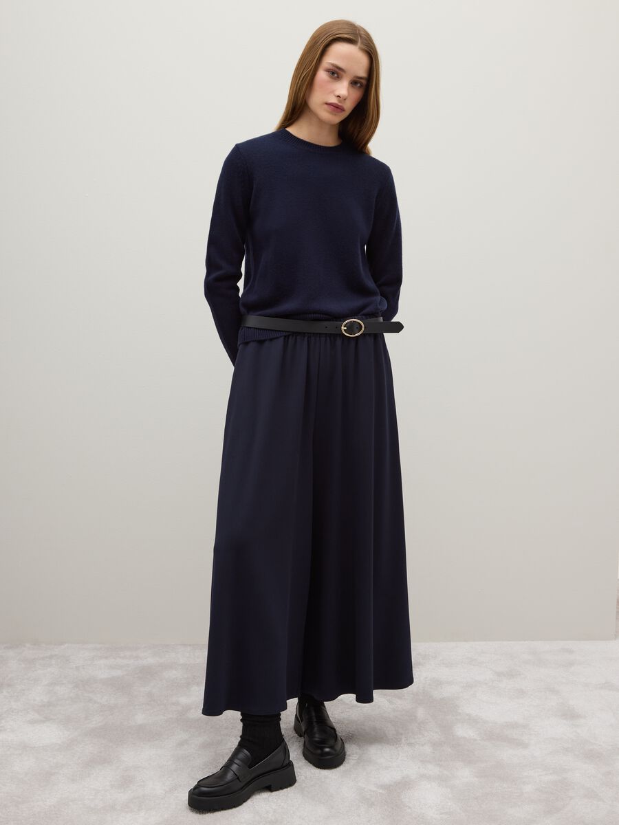 Blue Stretch Fabric Palazzo Trousers with Relaxed Fit_0