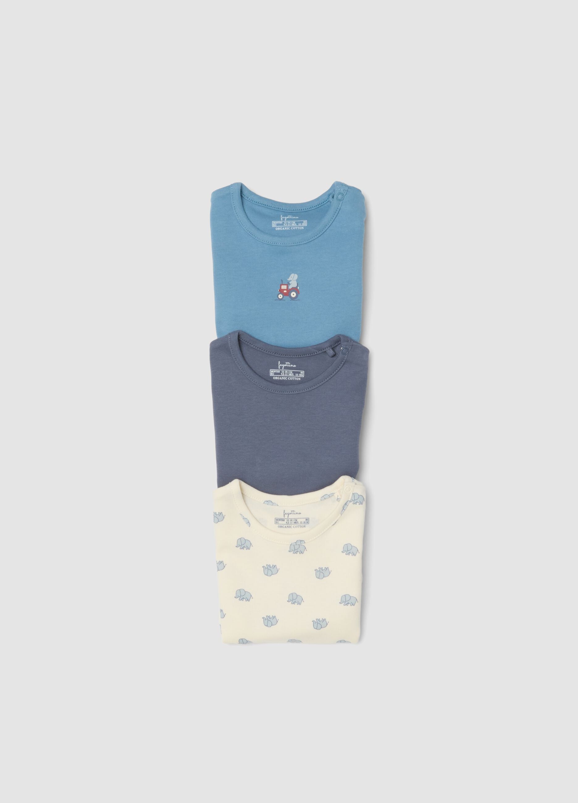 Multicolour 3-pack organic cotton bodysuits for baby and toddler