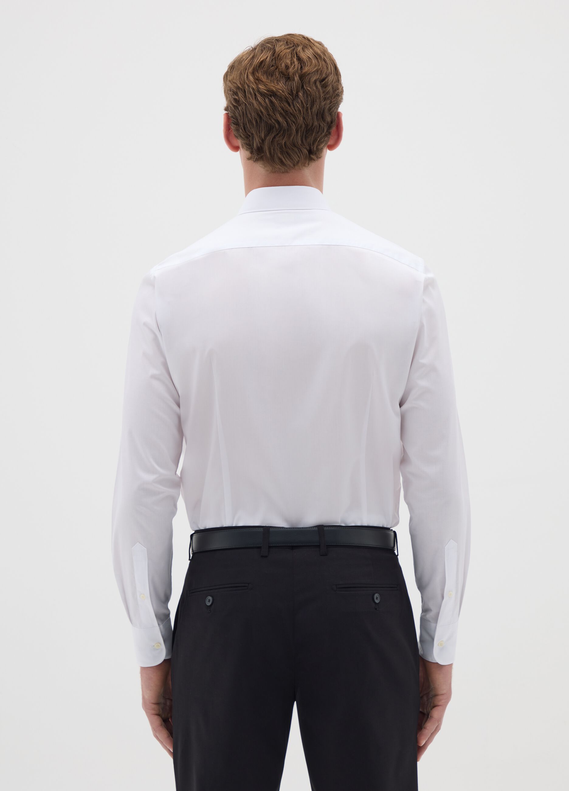 Men's white cotton blend slim fit easy iron shirt