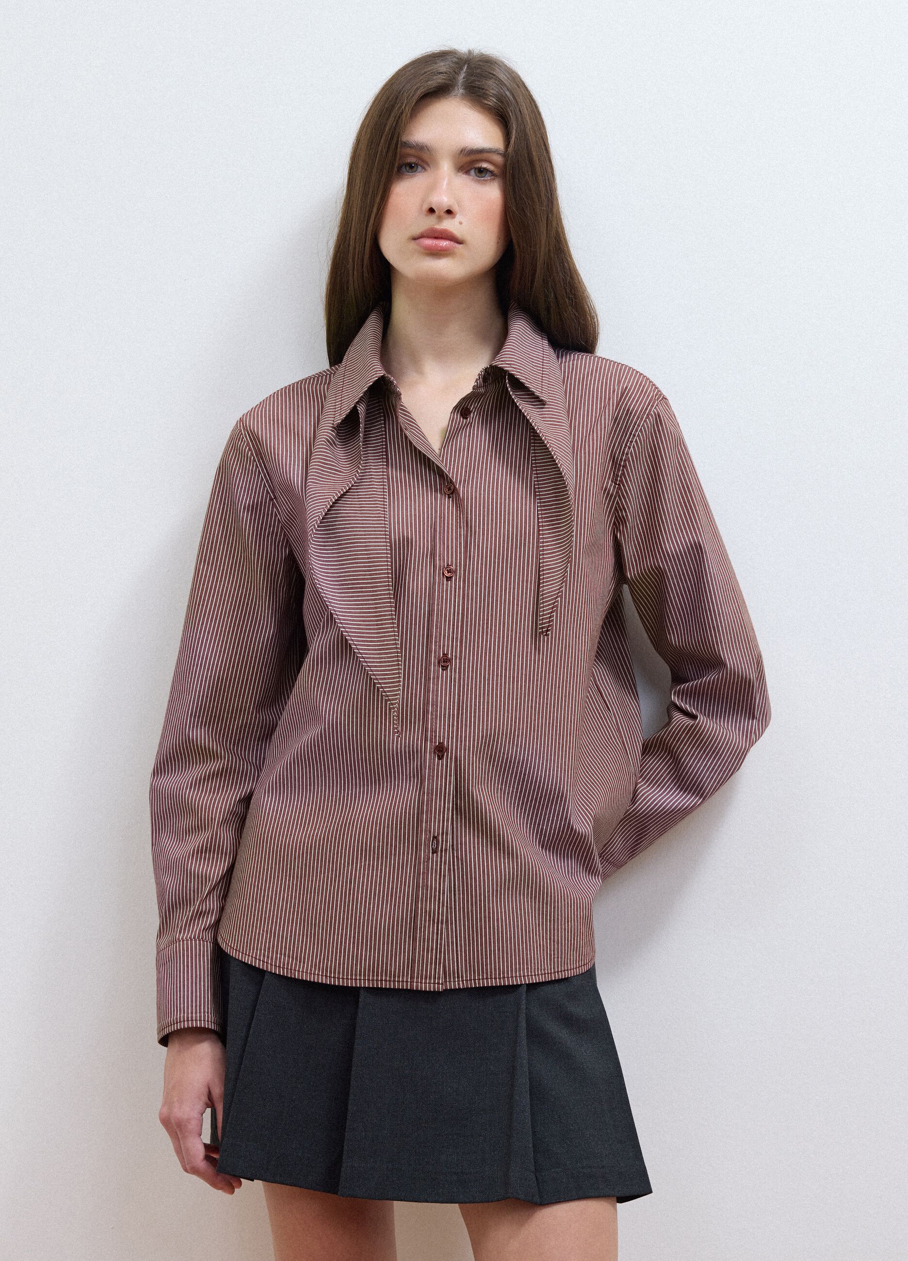 Multicolour stretch-cotton shirt with scarf collar