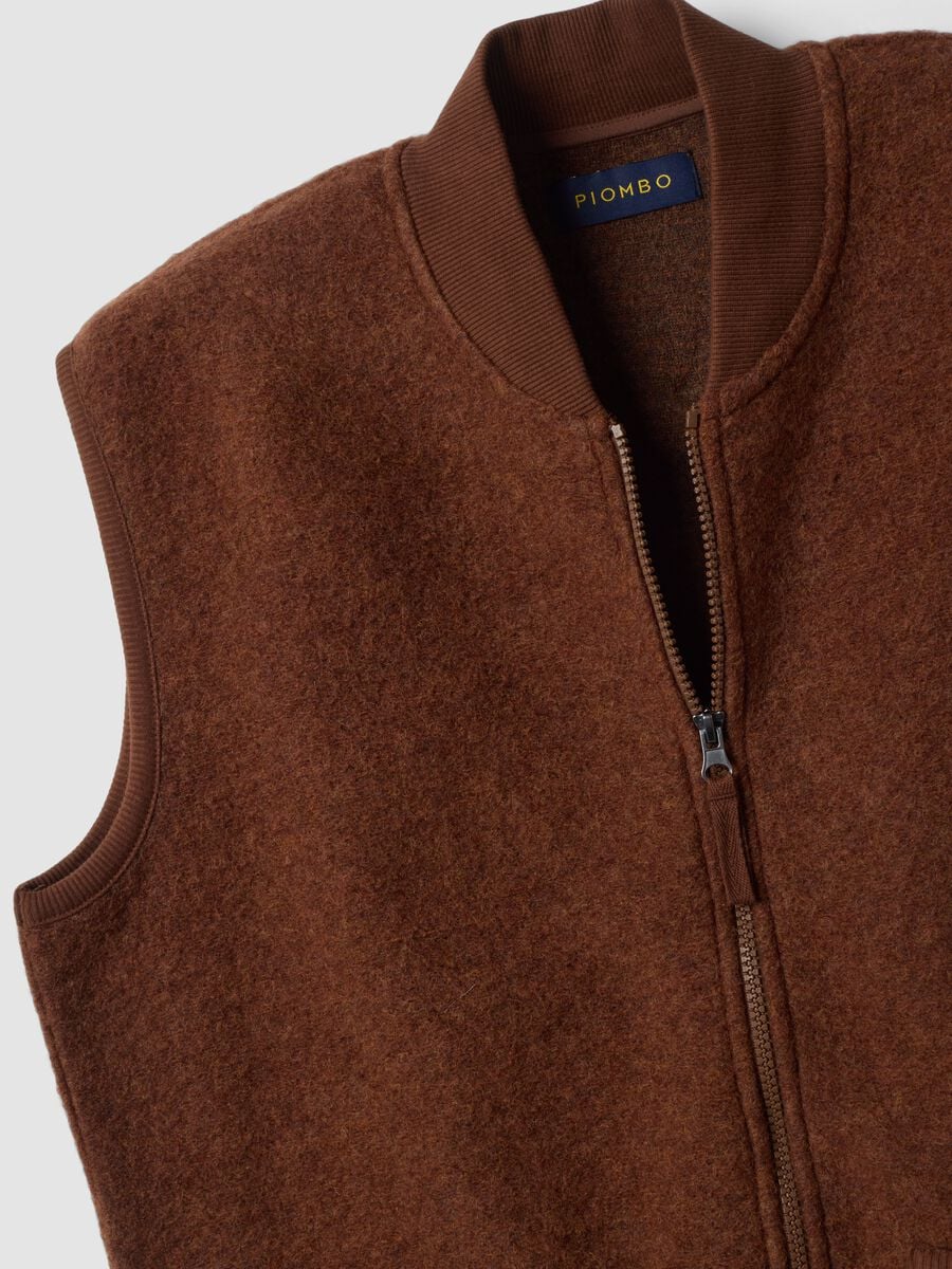 Gilet marrone in misto lana con zip_1