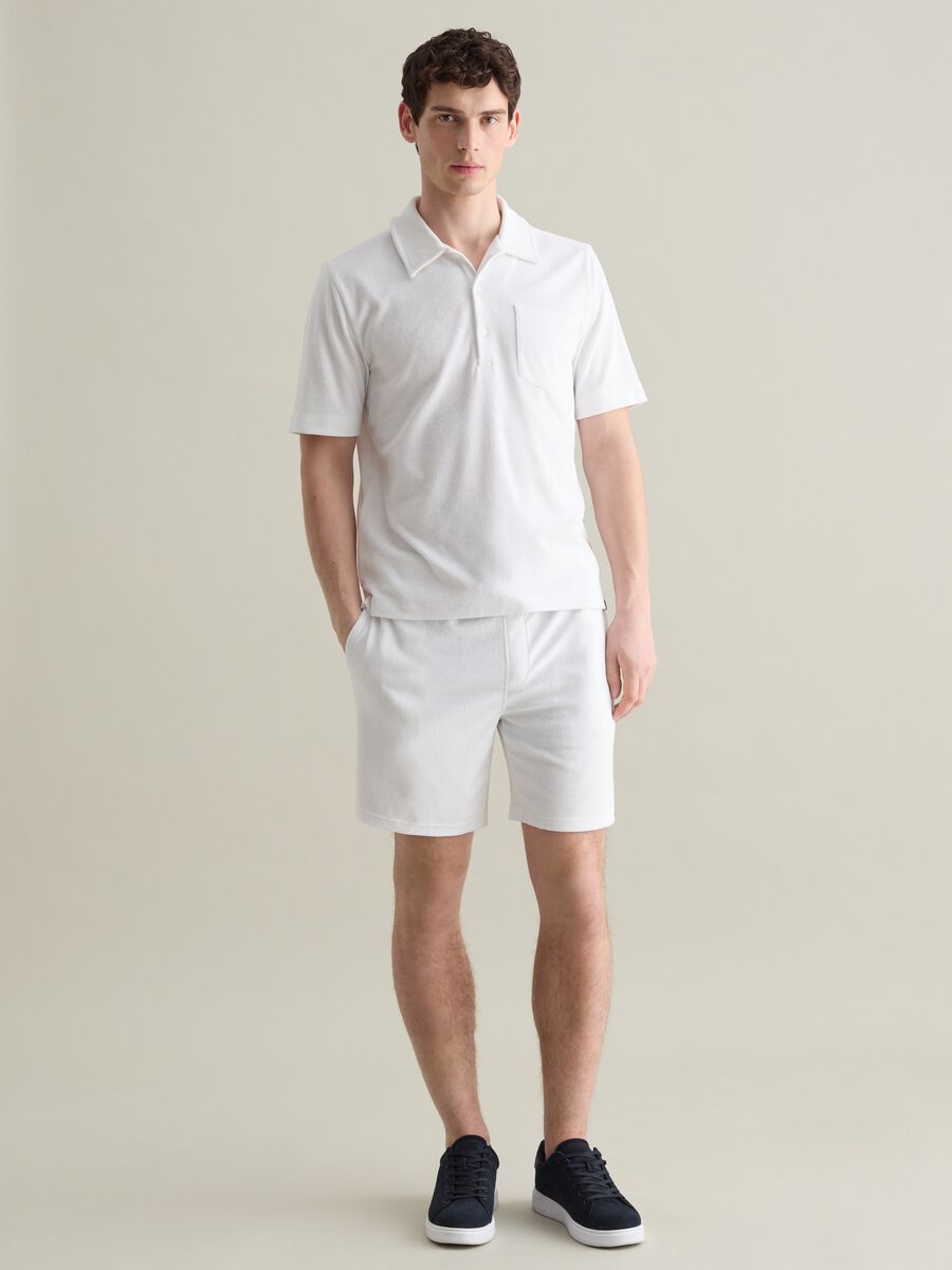 White short sleeve polo in mixed cotton_1