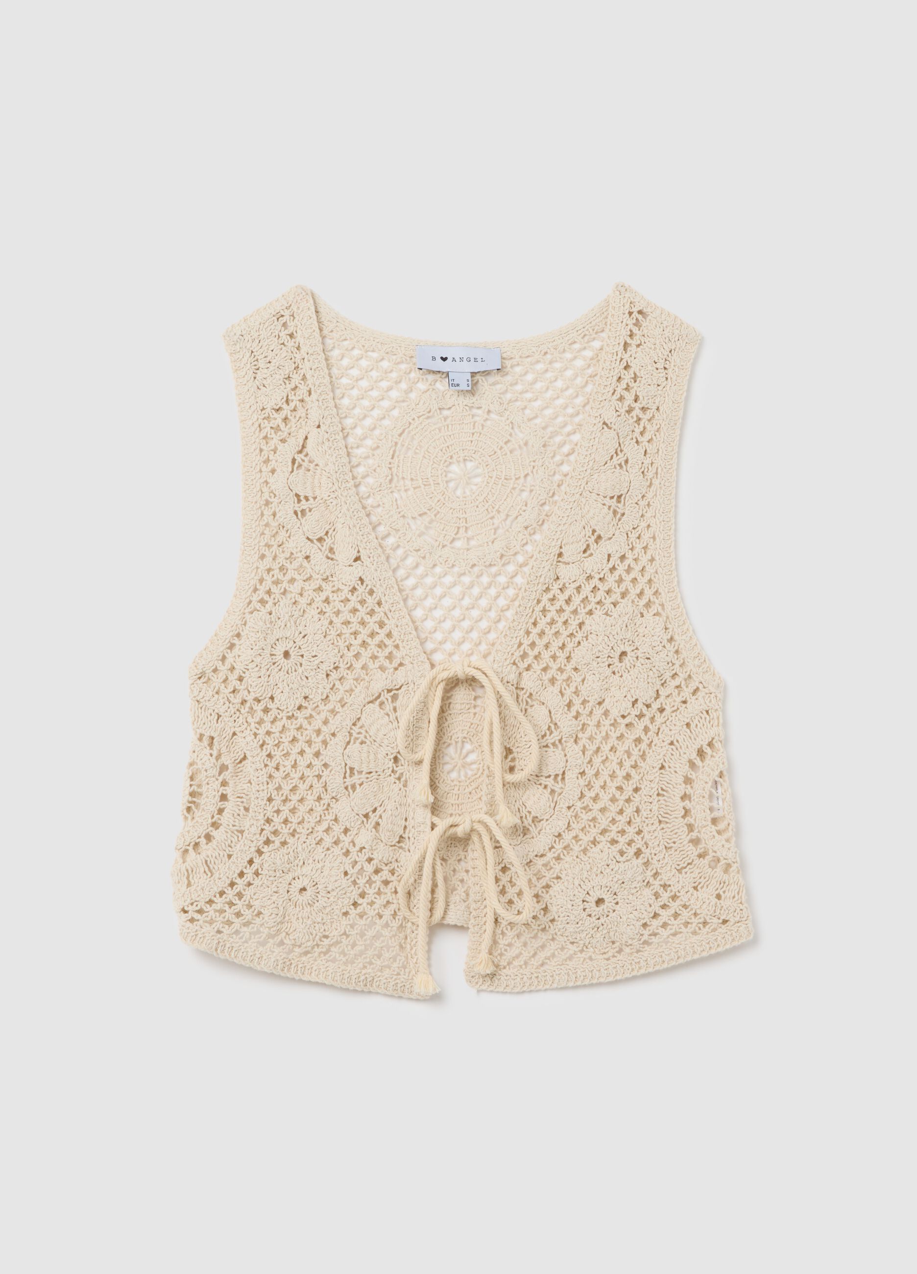 Gilet da donna in misto cotone beige regular fit senza bottoni