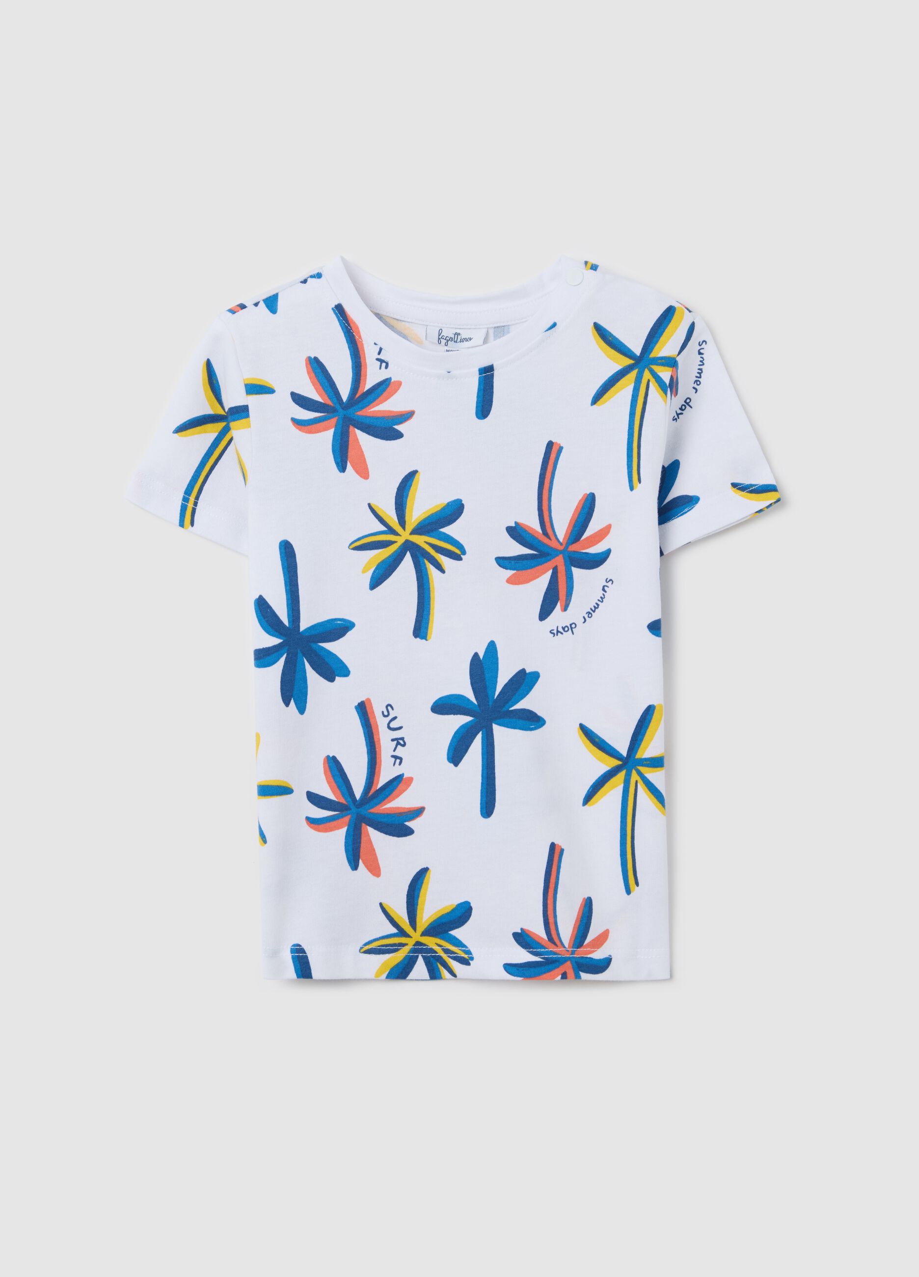 White cotton T-shirt with palms print