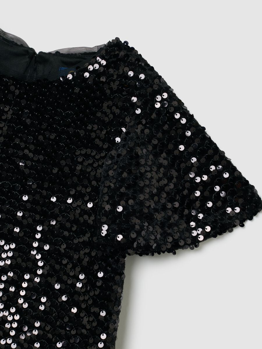 Girls' black velvet regular fit dress with sequins_2