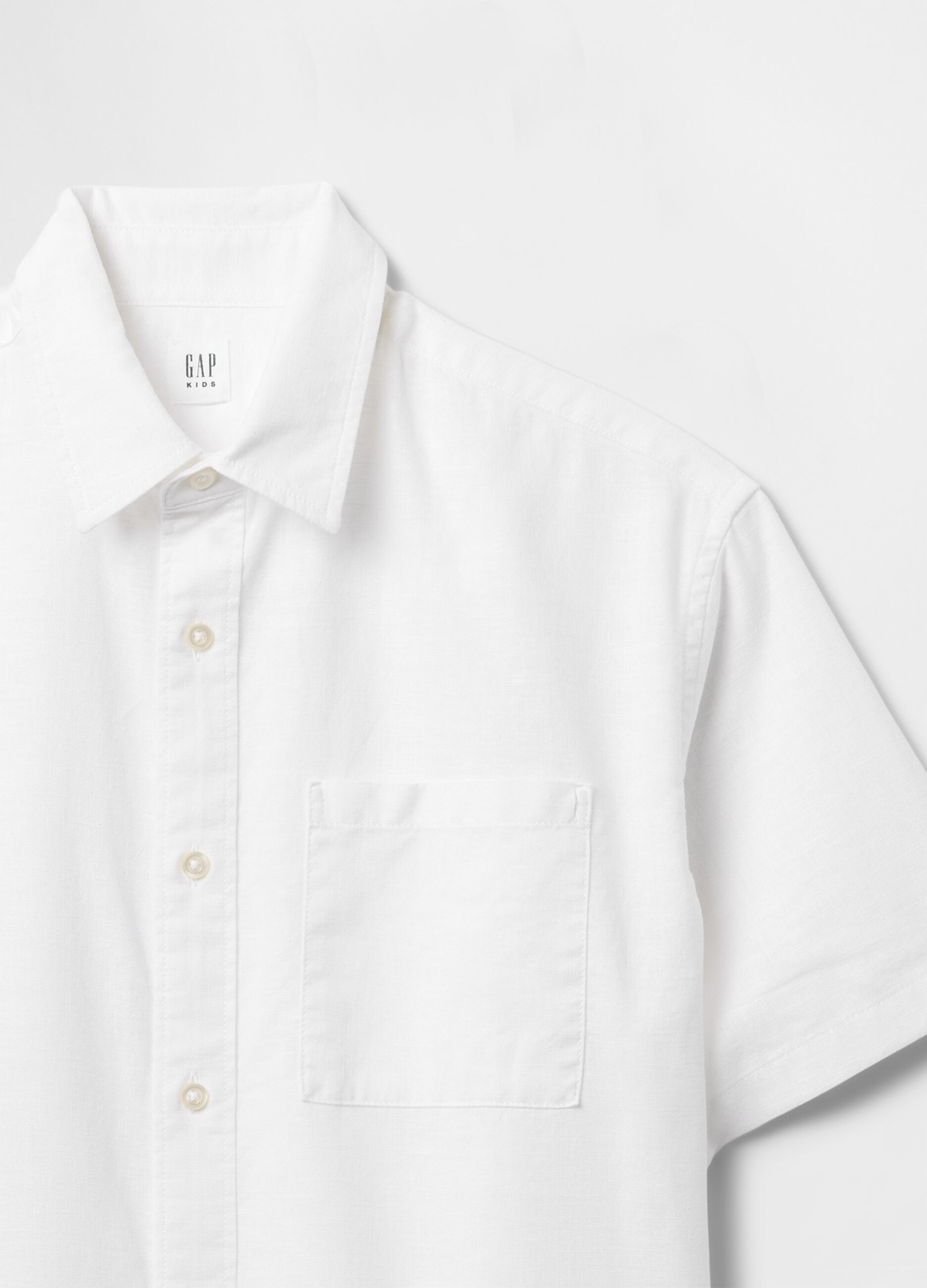 Short-sleeve white linen and cotton shirt
