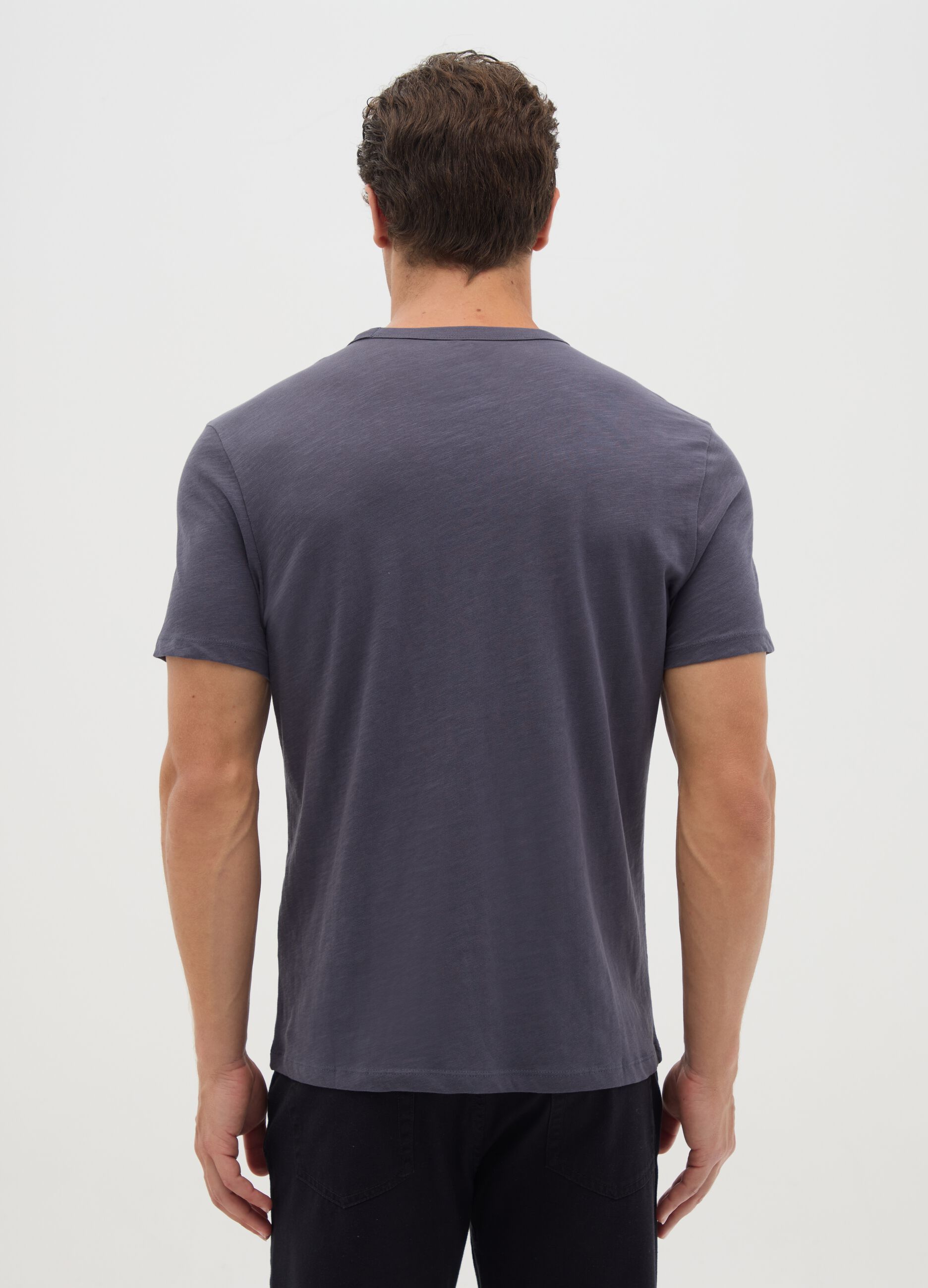 Grey pure cotton regular fit men's T-shirt with pocket