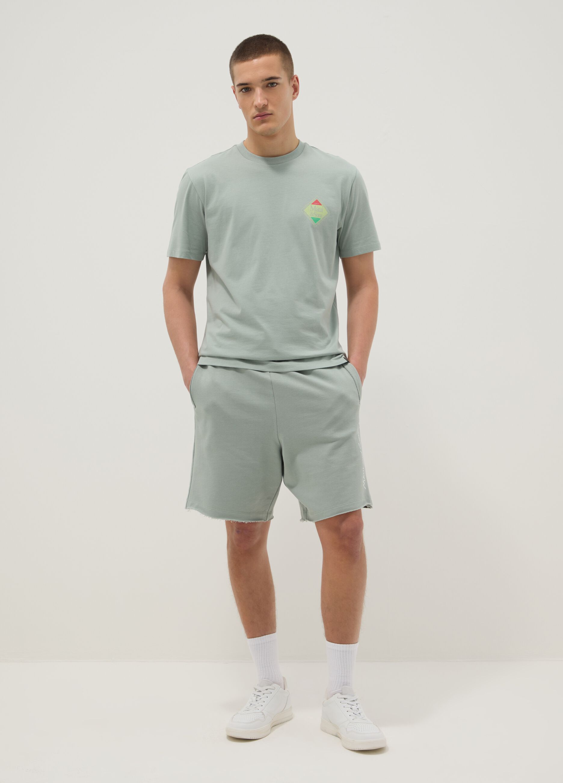 Green short-sleeve pure cotton T-shirt