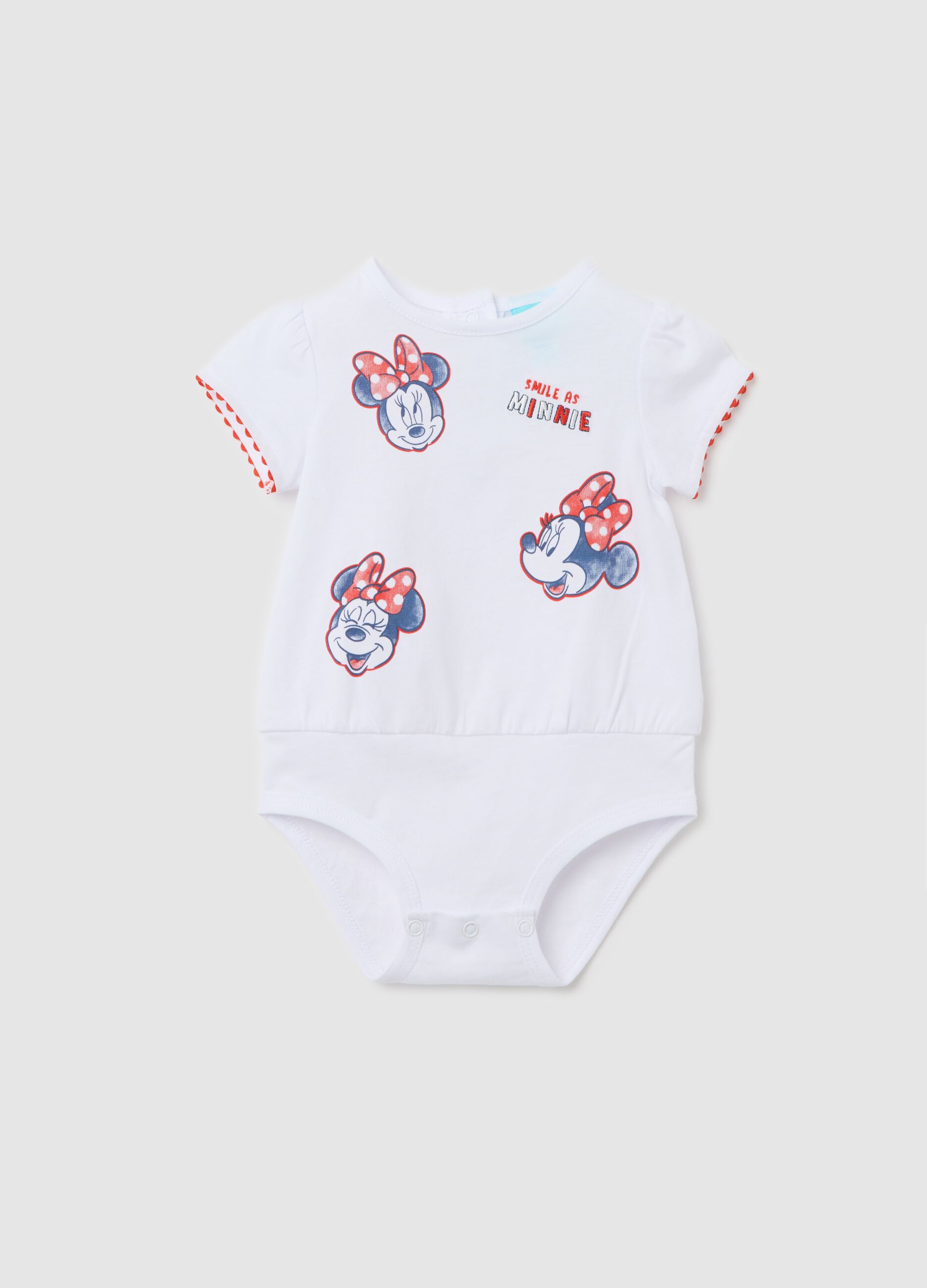 White bodysuit for newborn with Minnie Mouse print