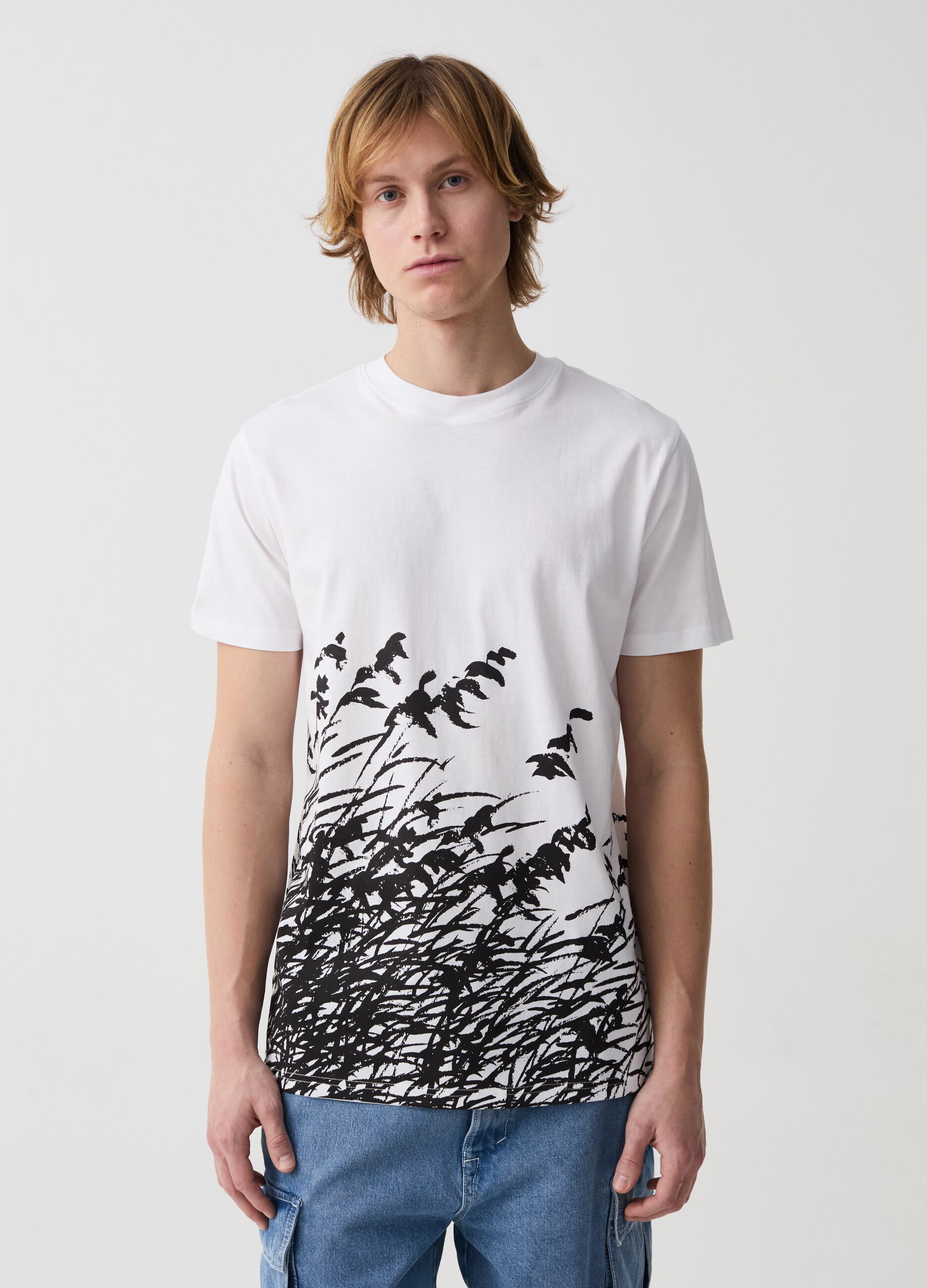 Ovs T-shirt in cotone con stampa foliage