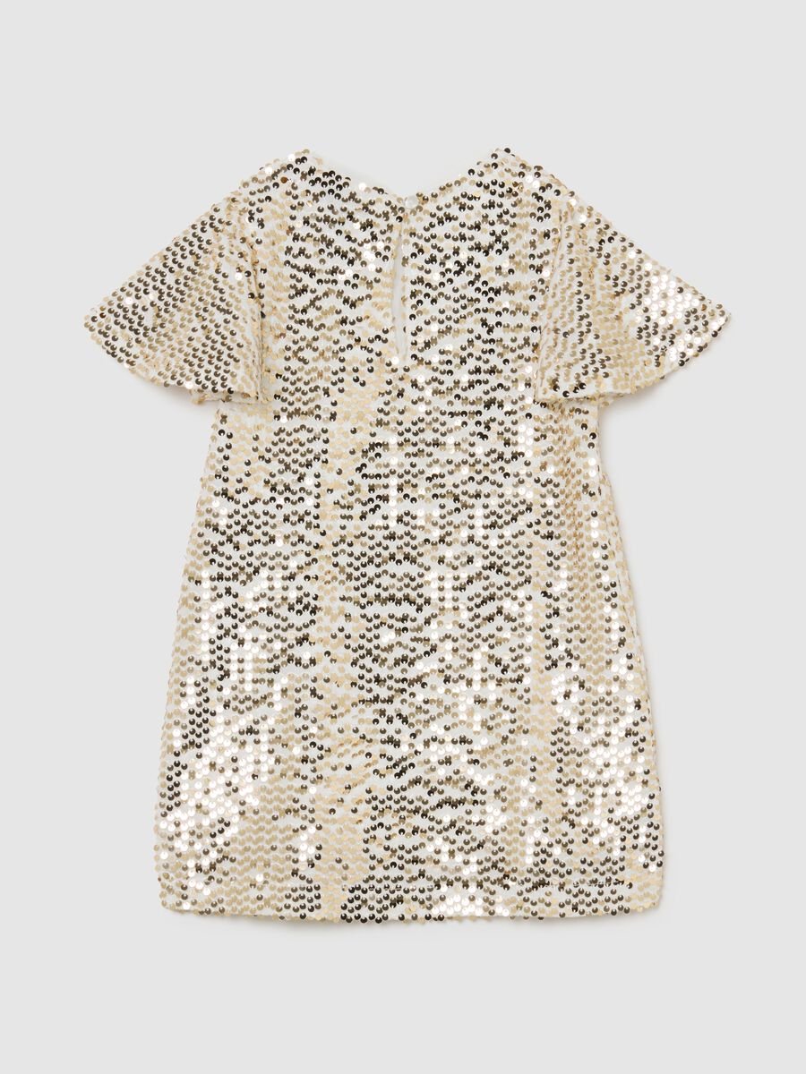 Regular fit beige girl's dress with sequins_2
