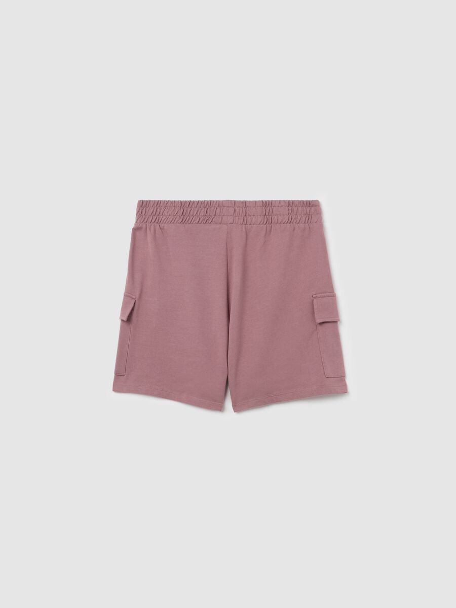 Pink cargo shorts in fleece with elasticated waist_4