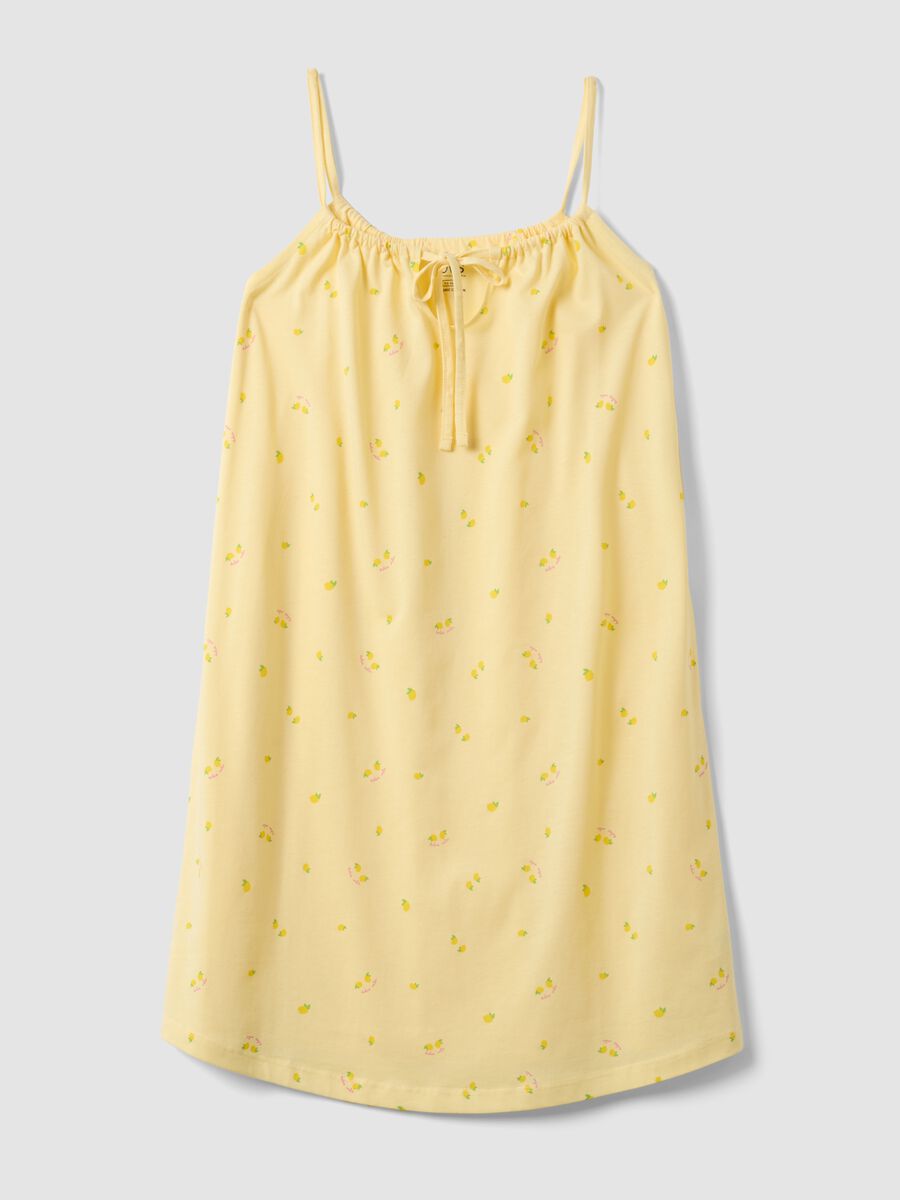 Camicia da notte in puro cotone gialla con spalline e stampe limoni_4