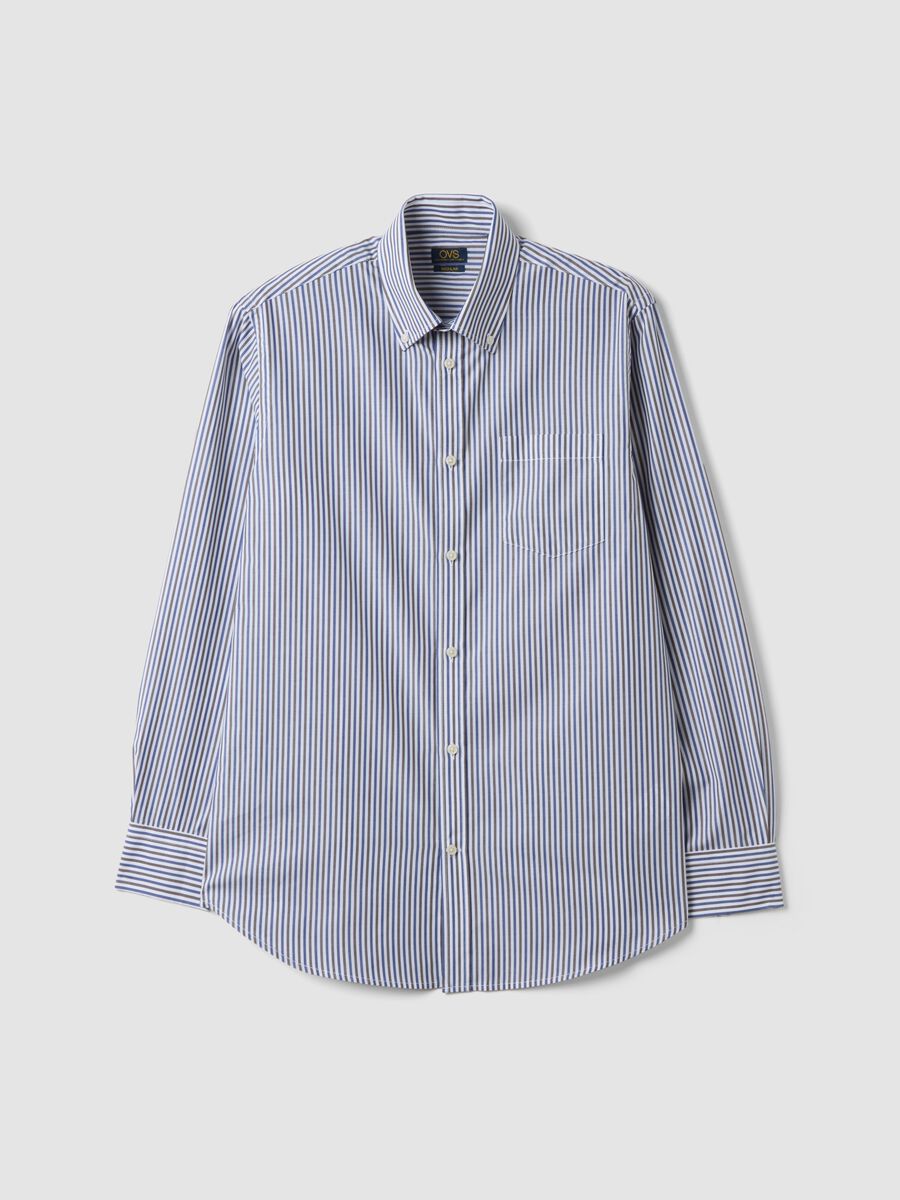White striped cotton-blend shirt with easy-iron button-down collar_4