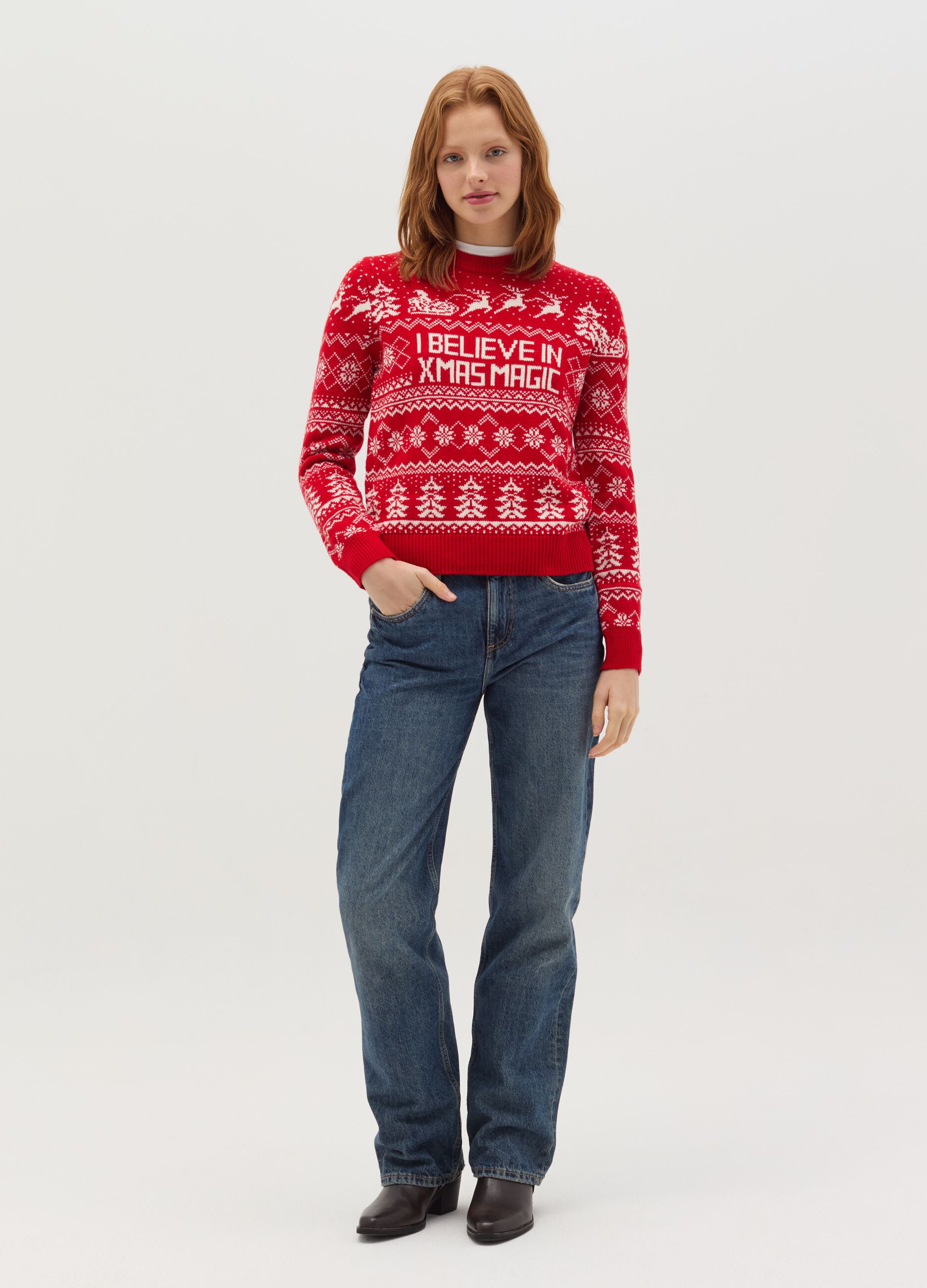 Christmas Jumper con disegno natalizio Rosso fragola da Donna OVS
