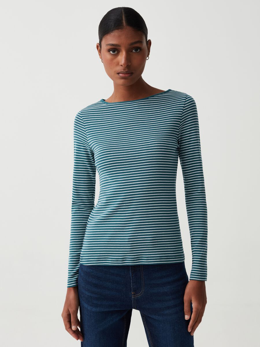 Slim striped T-shirt with boat neck_1