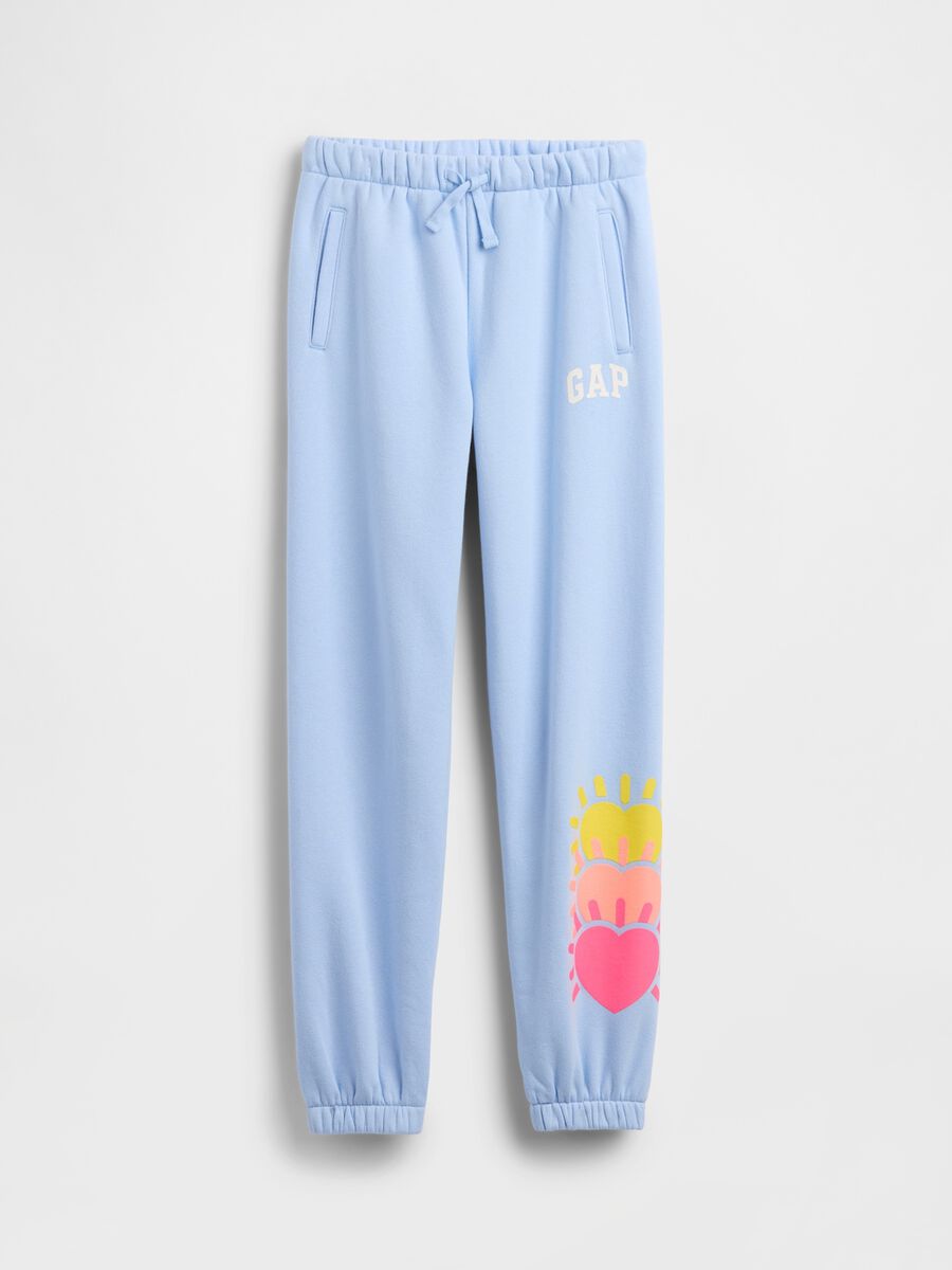 Girls' regular fit blue cotton blend joggers with prints_3