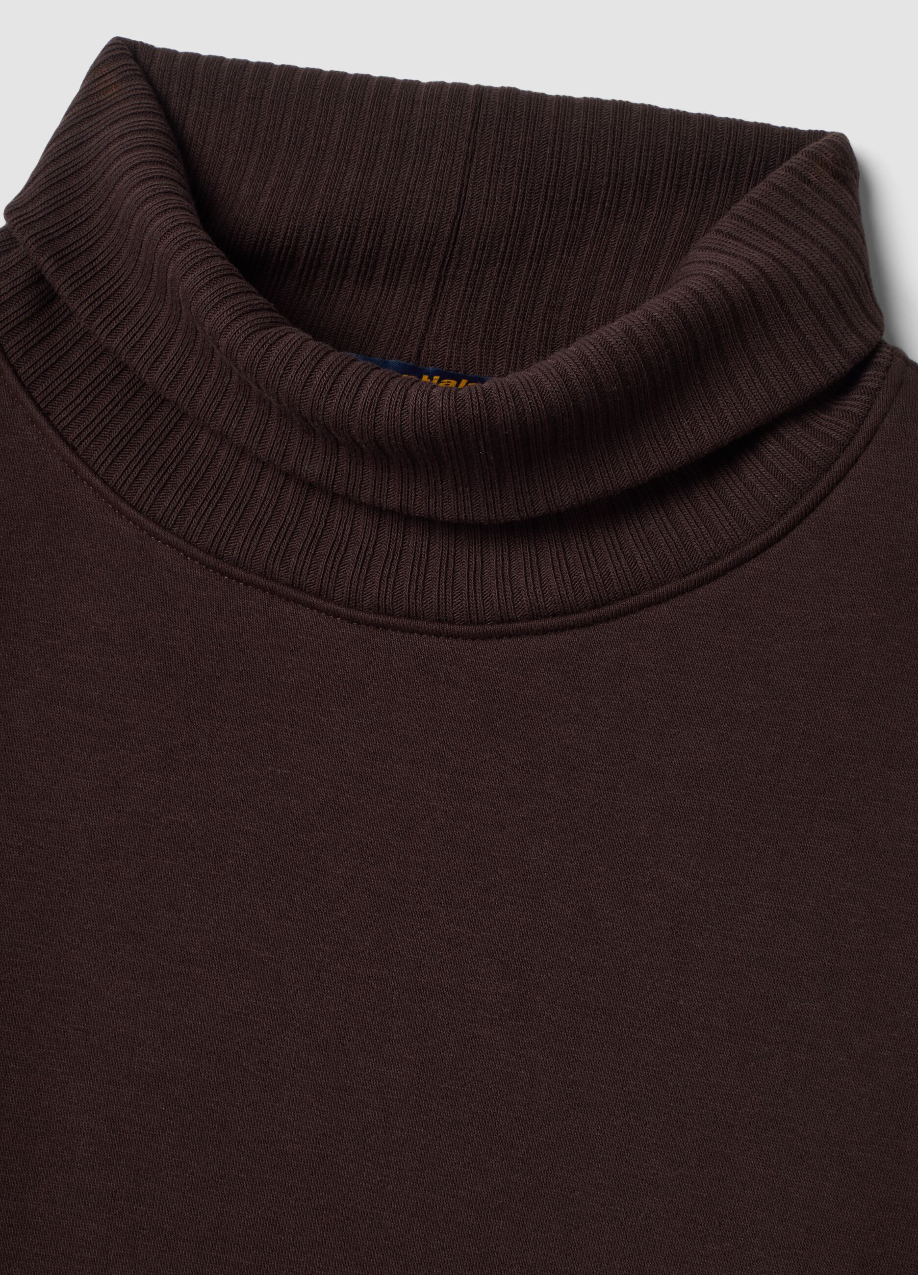 Felpa marrone in misto cotone fleece a girocollo regular fit