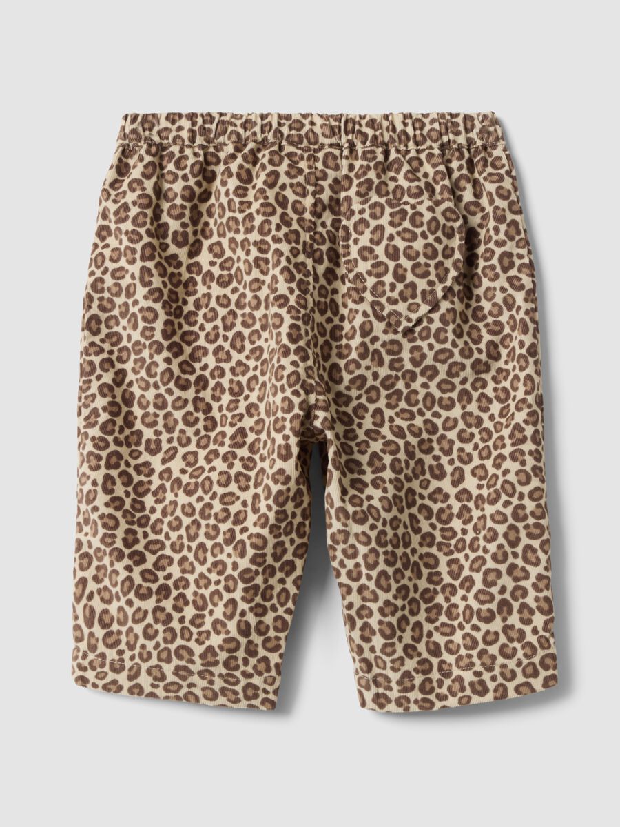 Pantaloni marroni in misto cotone e lyocell animalier per neonata_1