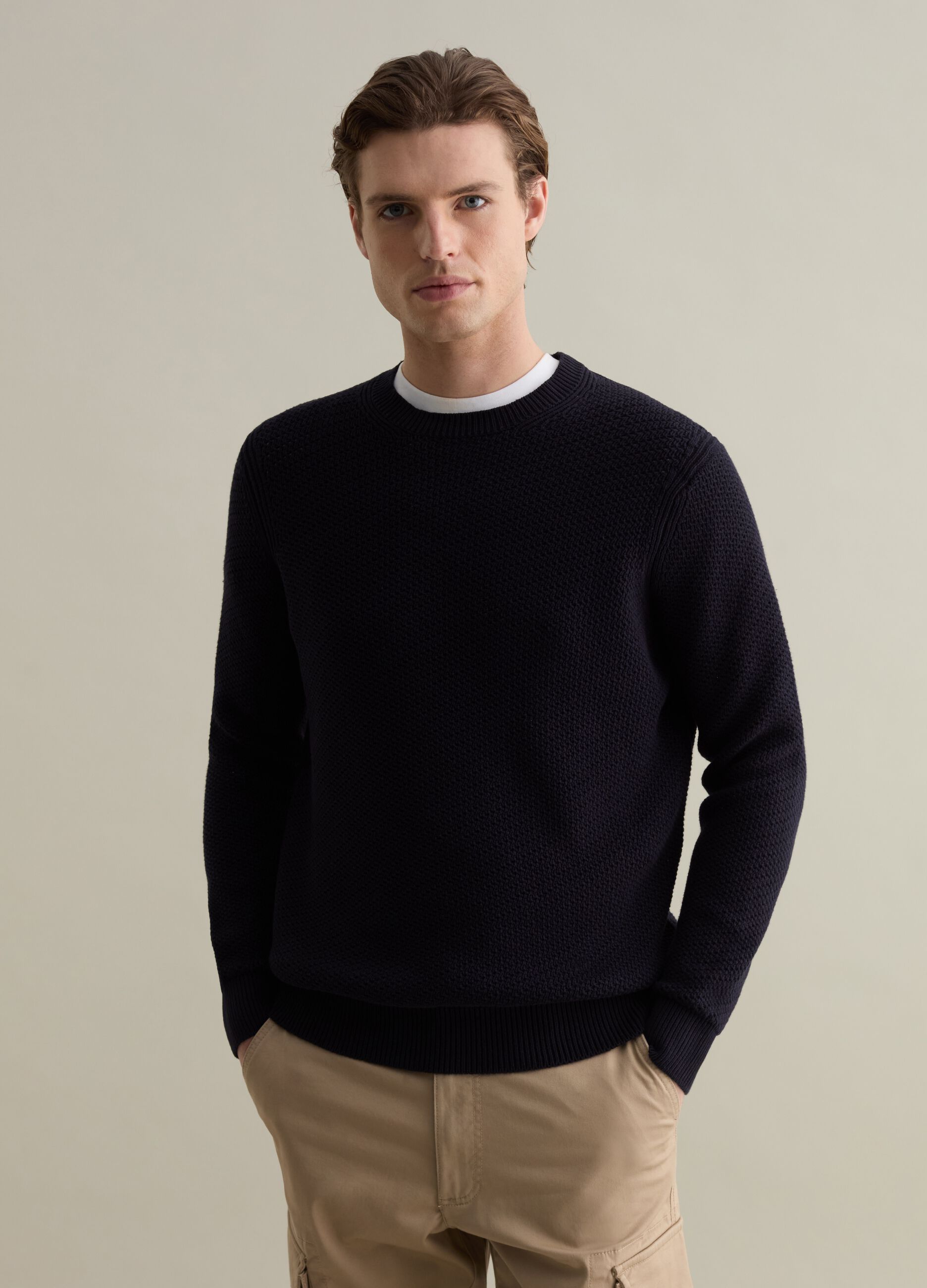 Cotton pullover with weave