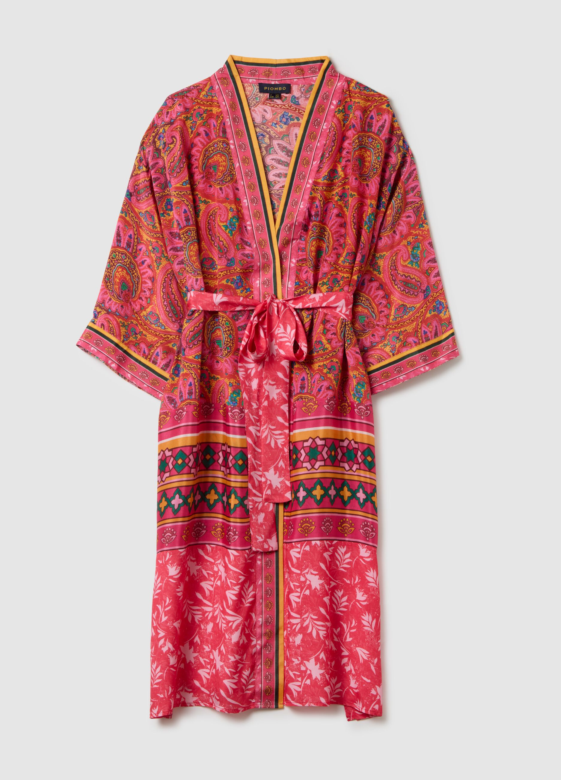 Women's long multicolour pure viscose kimono