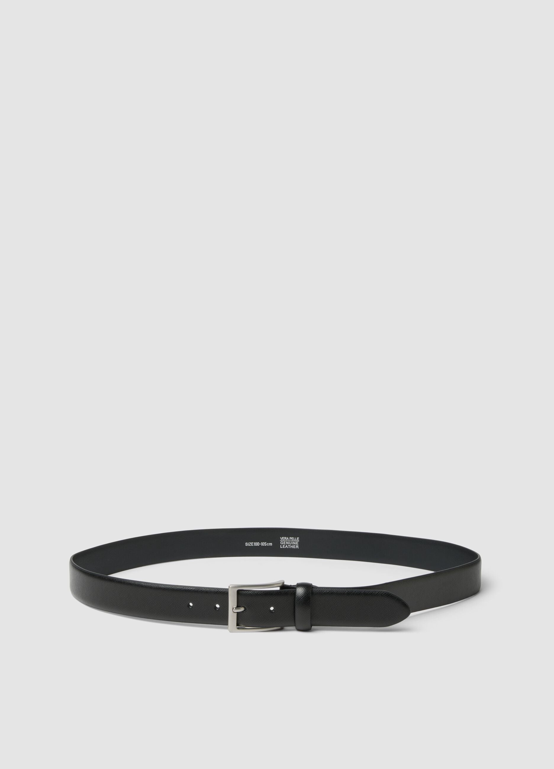 Black genuine leather belt with metal buckle
