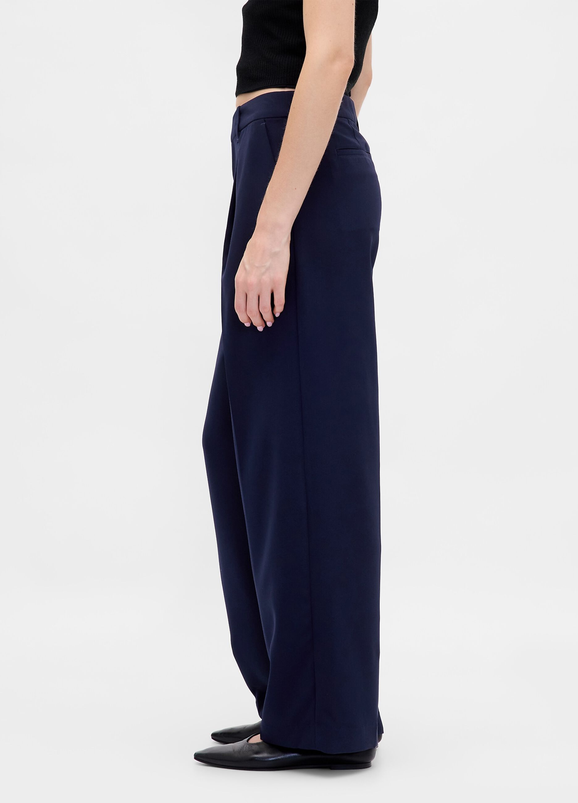 Pantaloni blu a gamba larga in tessuto elasticizzato