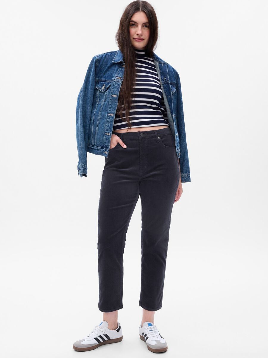 Pantaloni slim fit a vita alta in corduroy_3