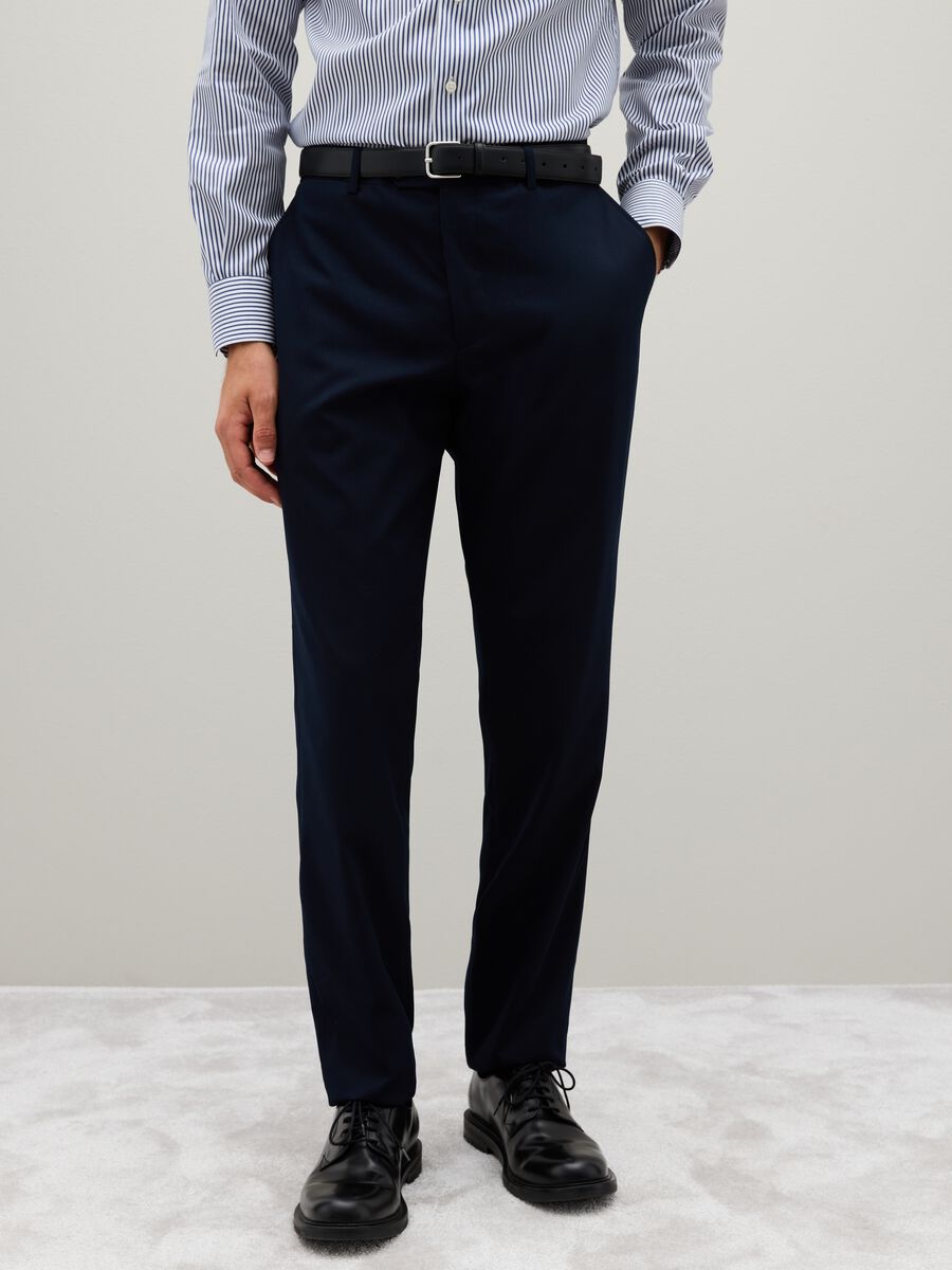 Regular Fit Blue Mixed Trousers_1