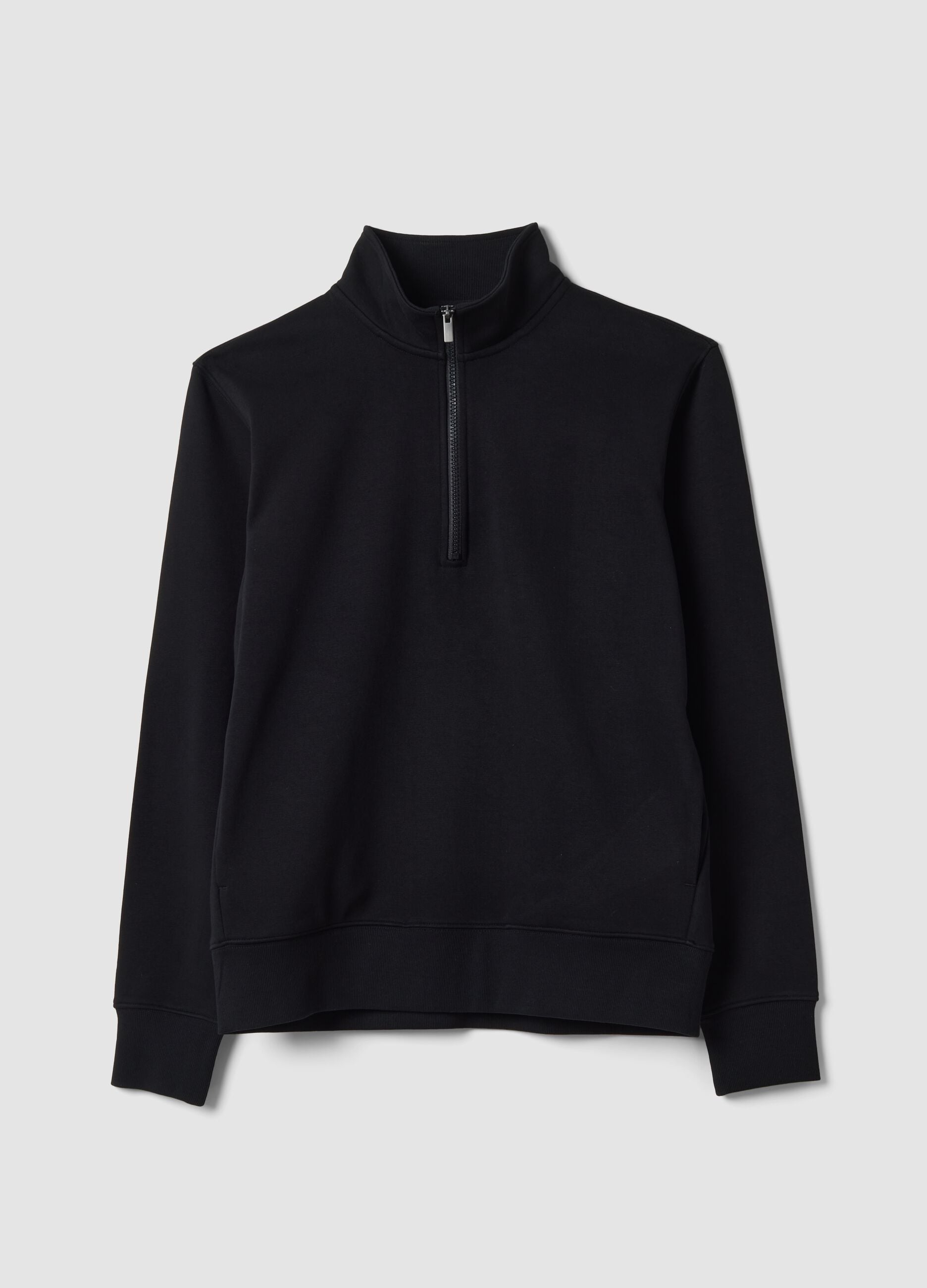 Black cotton-blend half-zip sweatshirt with crew neck