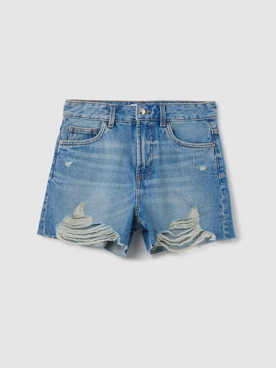 Ripped Denim Cotton Shorts by B.Angel_4