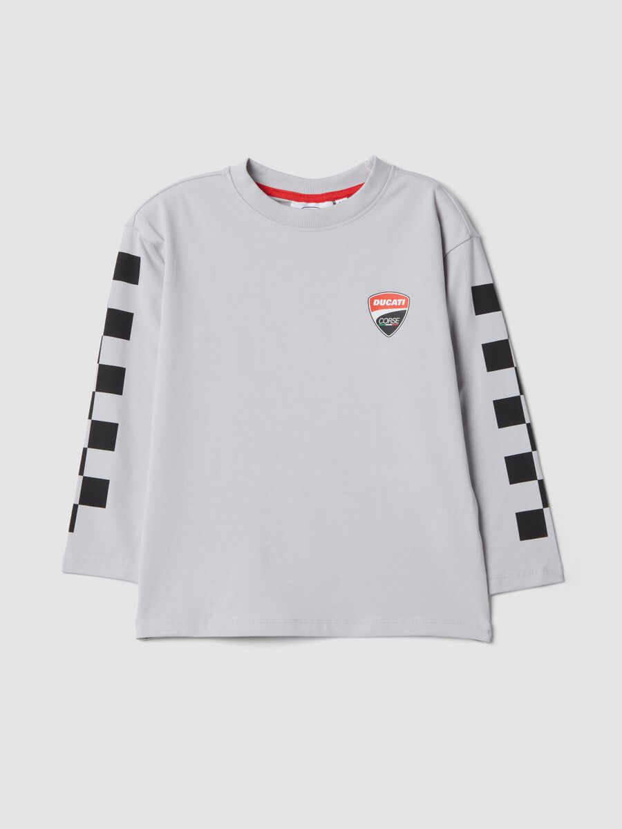 T-shirt grigia in cotone elasticizzato con logo Ducati per bambino_0