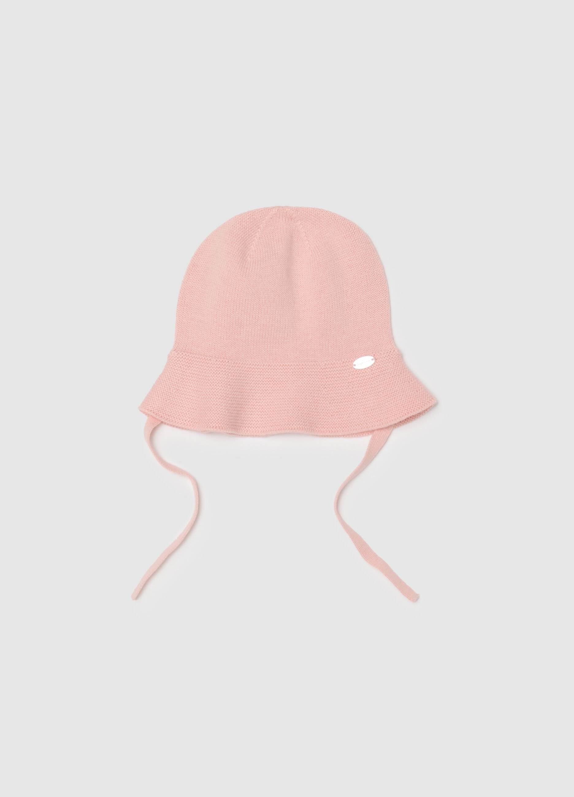 Baby girl's pure cotton pink hat with ties