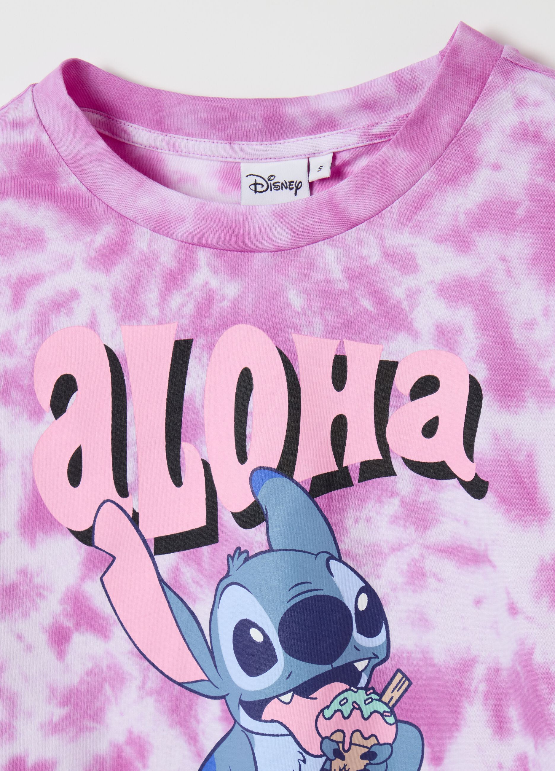 Tie-dye T-shirt with Stitch print