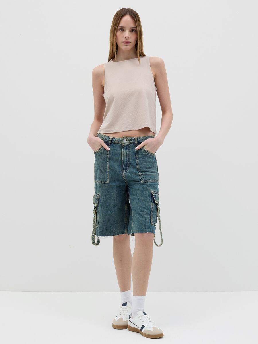 Women's cropped waist top in beige viscose blend with regular fit_1