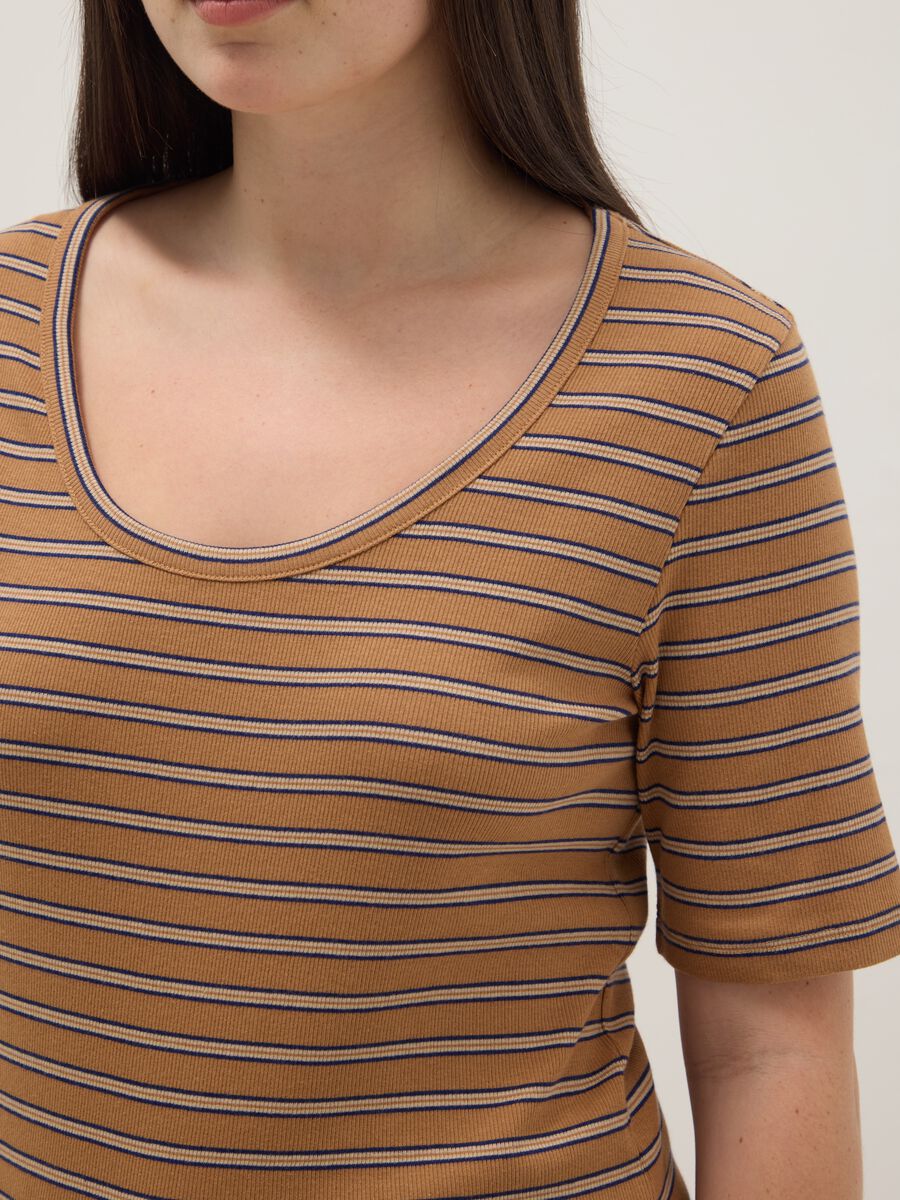 Regular Fit Multicolour Striped Stretch Cotton T-Shirt_3