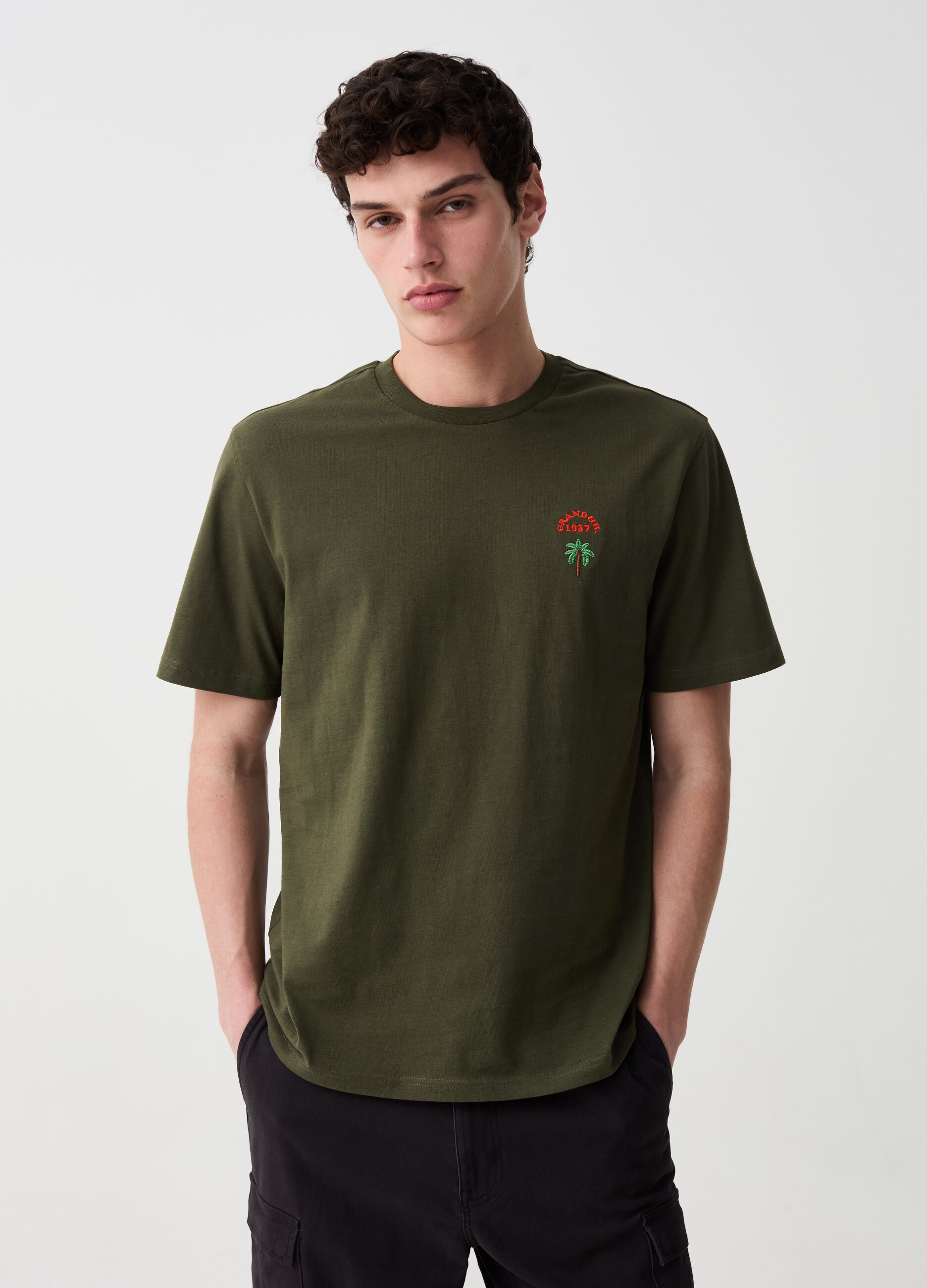 Ovs T-shirt con ricamo logo e palma