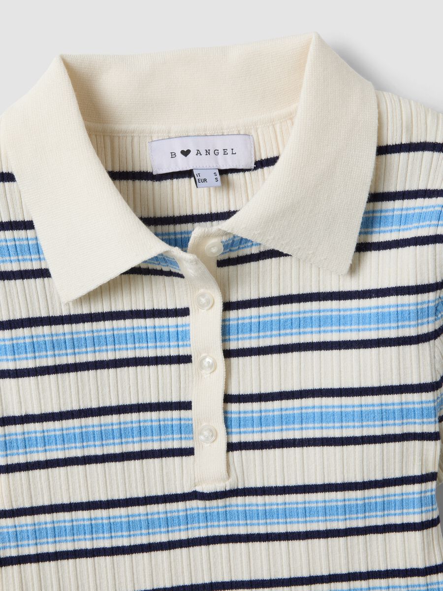 Maglione fitted in misto viscosa a righe multicolor con collo polo_5