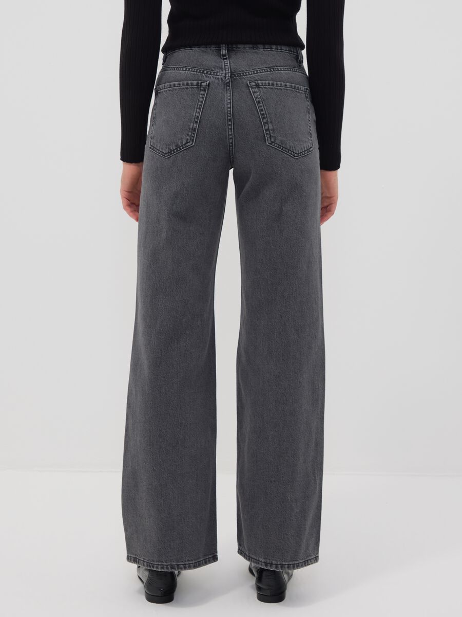 Grey pure cotton wide-leg high-waisted denim jeans_2