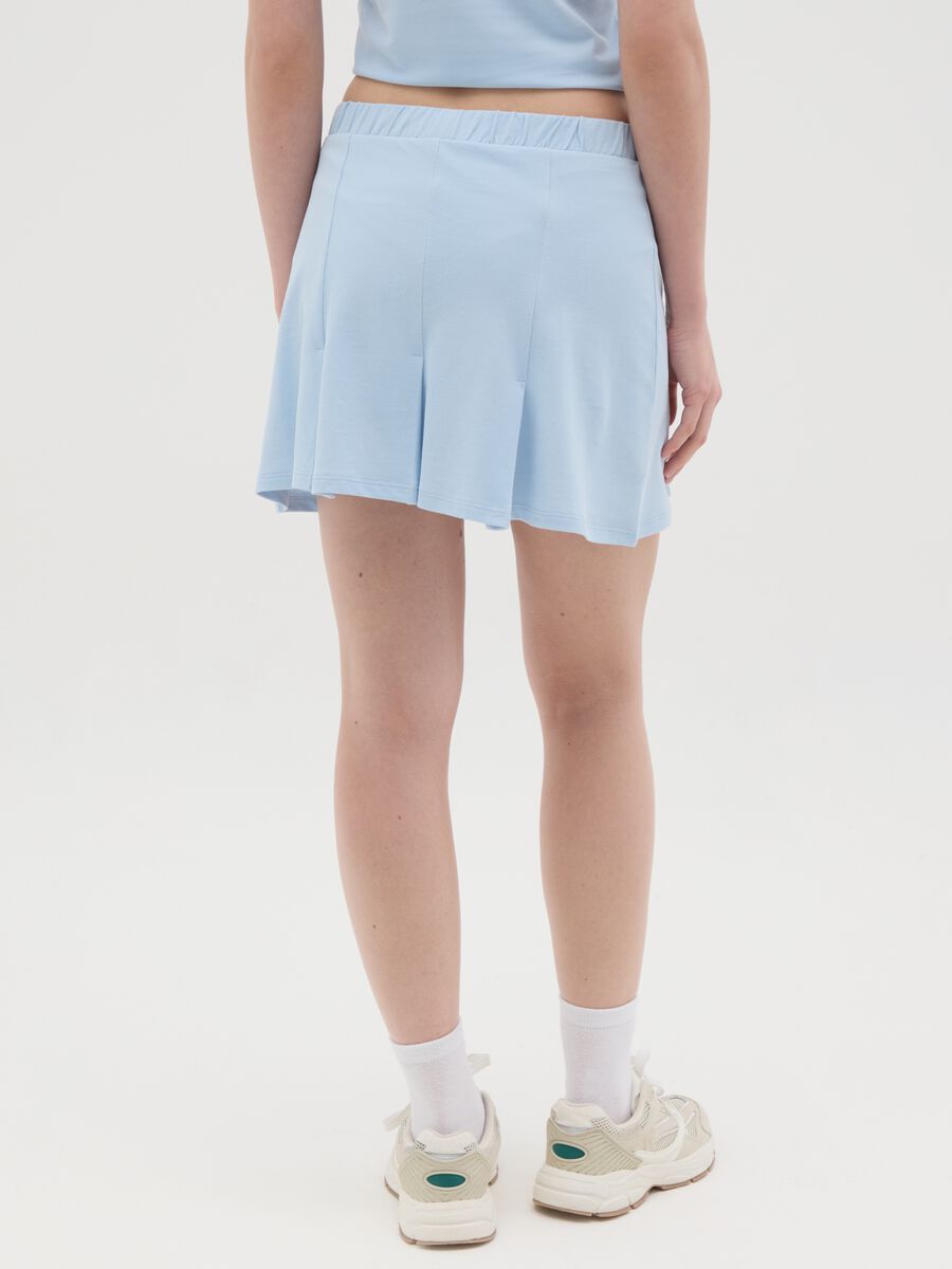 Women's blue pure cotton short skirt regular fit with pleats_3