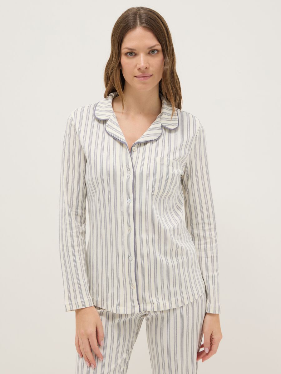 Grey striped pure cotton pyjamas with regular fit_1
