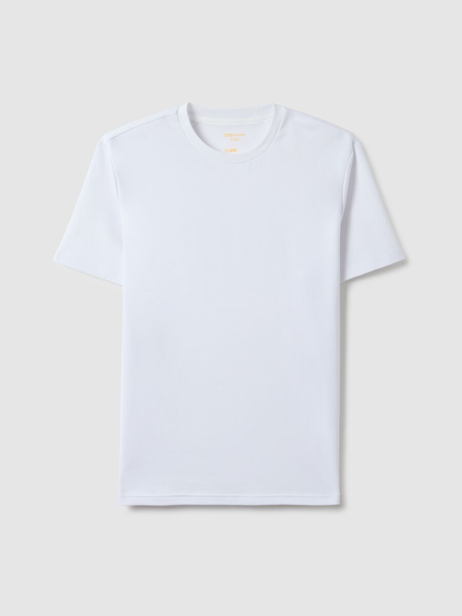 White Cotton Blend Crew Neck T-shirt Regular Fit_4