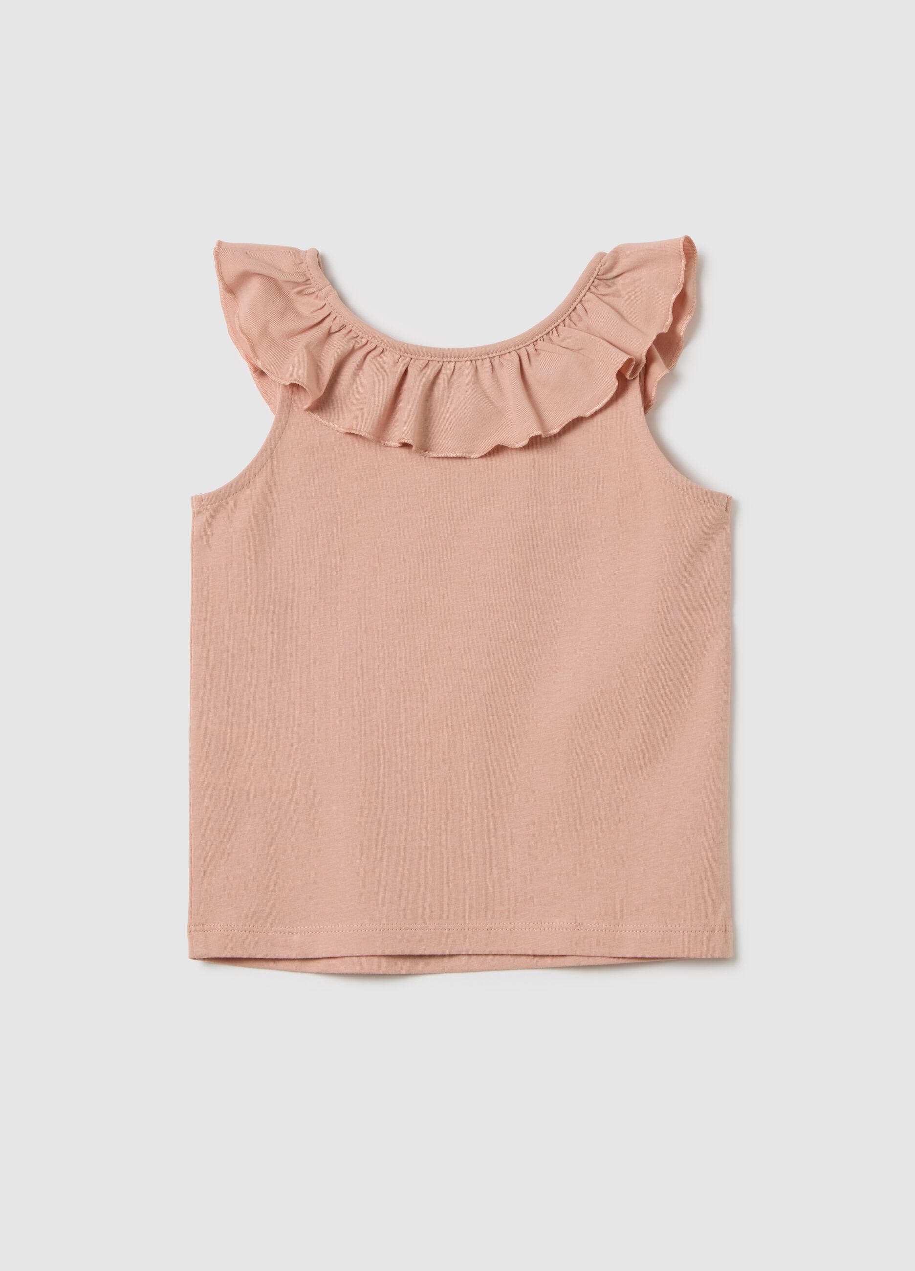 Top da bambina in puro cotone rosa regular fit con volant