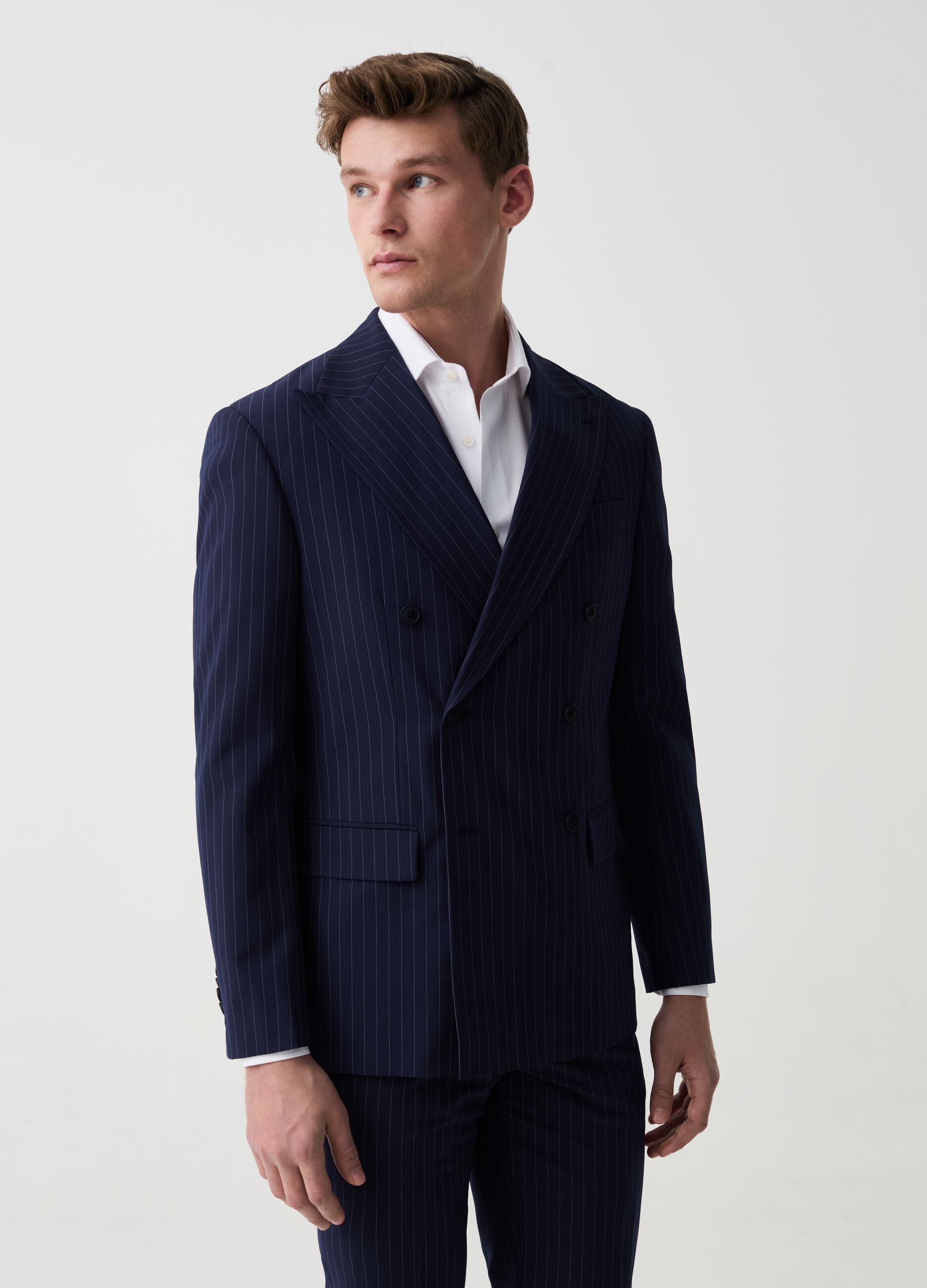 Easy-fit double-breasted pinstriped suit