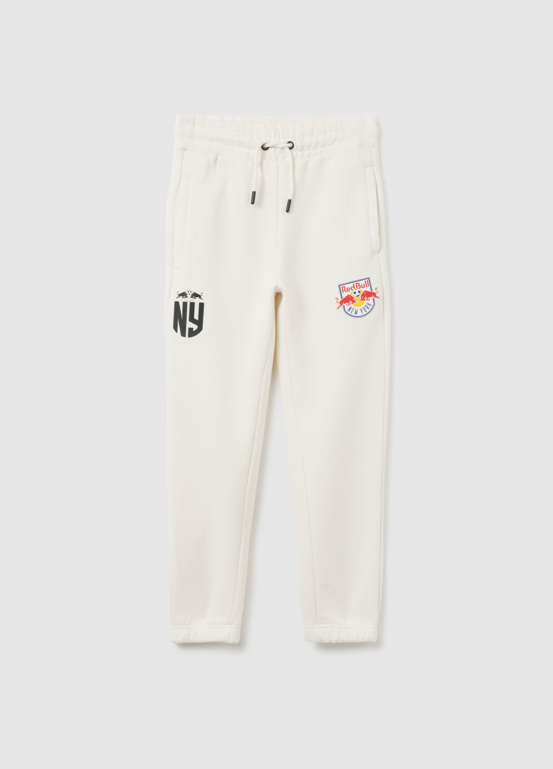 White regular fit children's cotton blend trousers with print