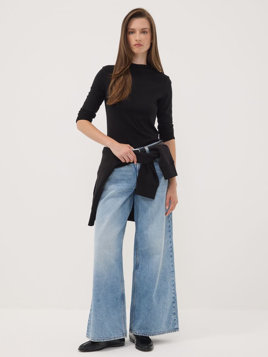 Black stretch viscose crew-neck T-shirt_2